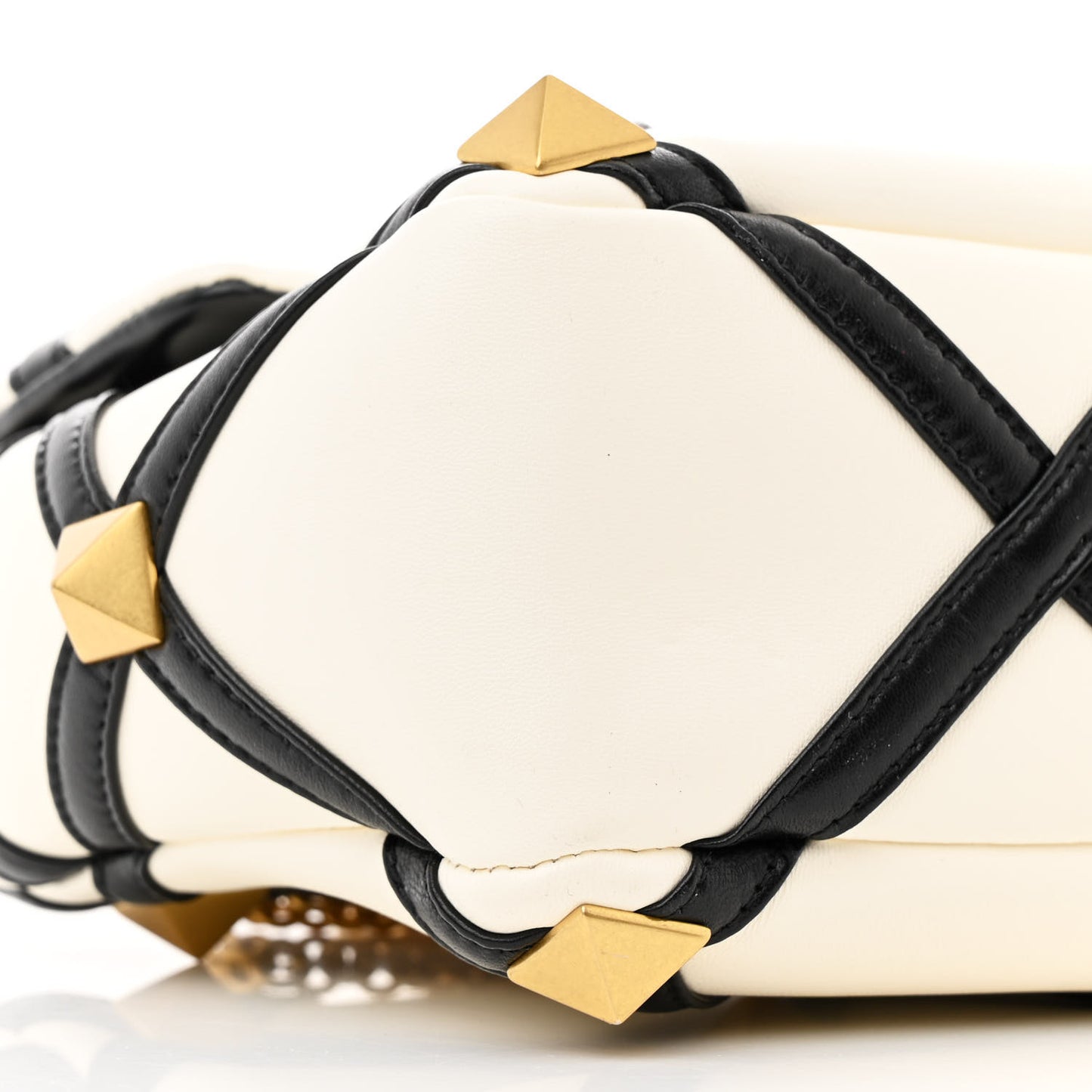 Nappa Large Roman Stud Shoulder Bag Ivory Black