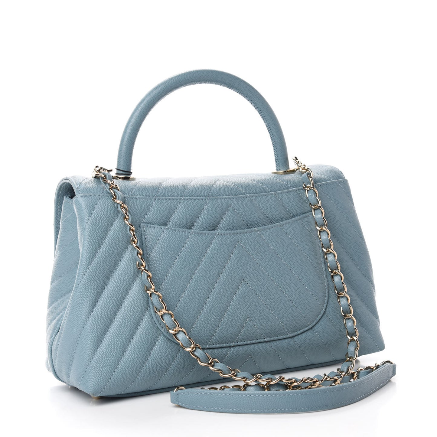 Caviar Chevron Quilted Small Coco Handle Flap Blue