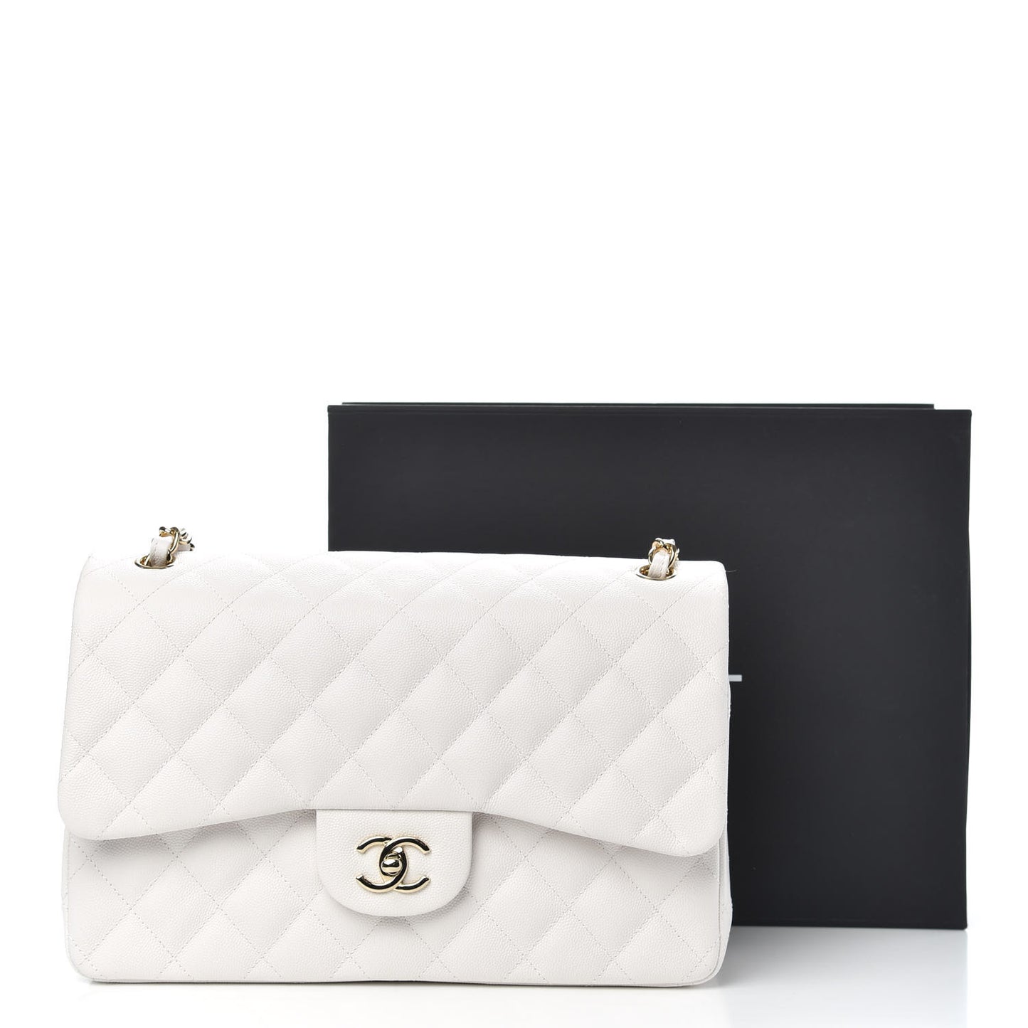 Caviar Quilted Jumbo Double Flap White