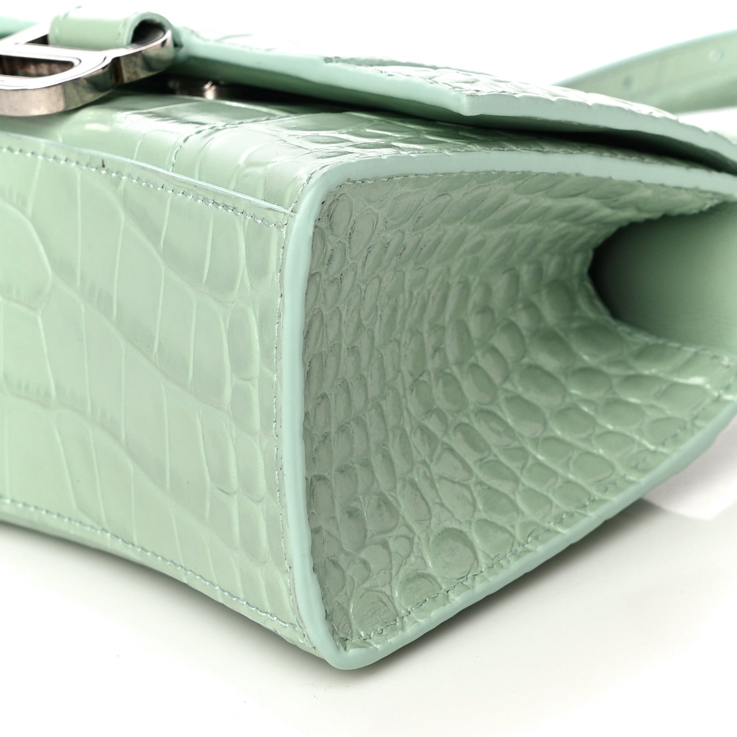 Balenciaga Shiny Calfskin Crocodile Embossed Hourglass Top Handle Bag XS Light Green 11 of 12