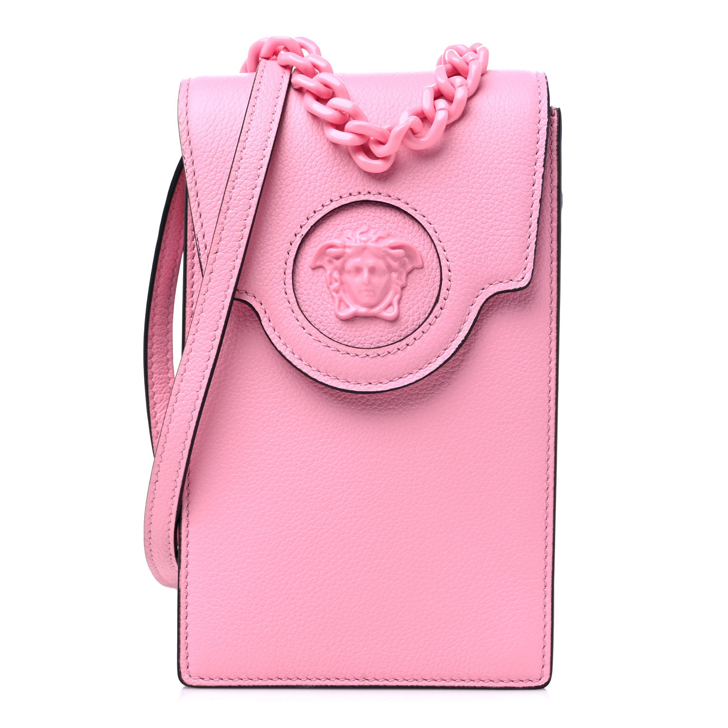 Versace Calfskin La Medusa Chain Crossbody Phone Pouch Pink 1 of 8