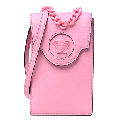 Versace Calfskin La Medusa Chain Crossbody Phone Pouch Pink 1 of 8