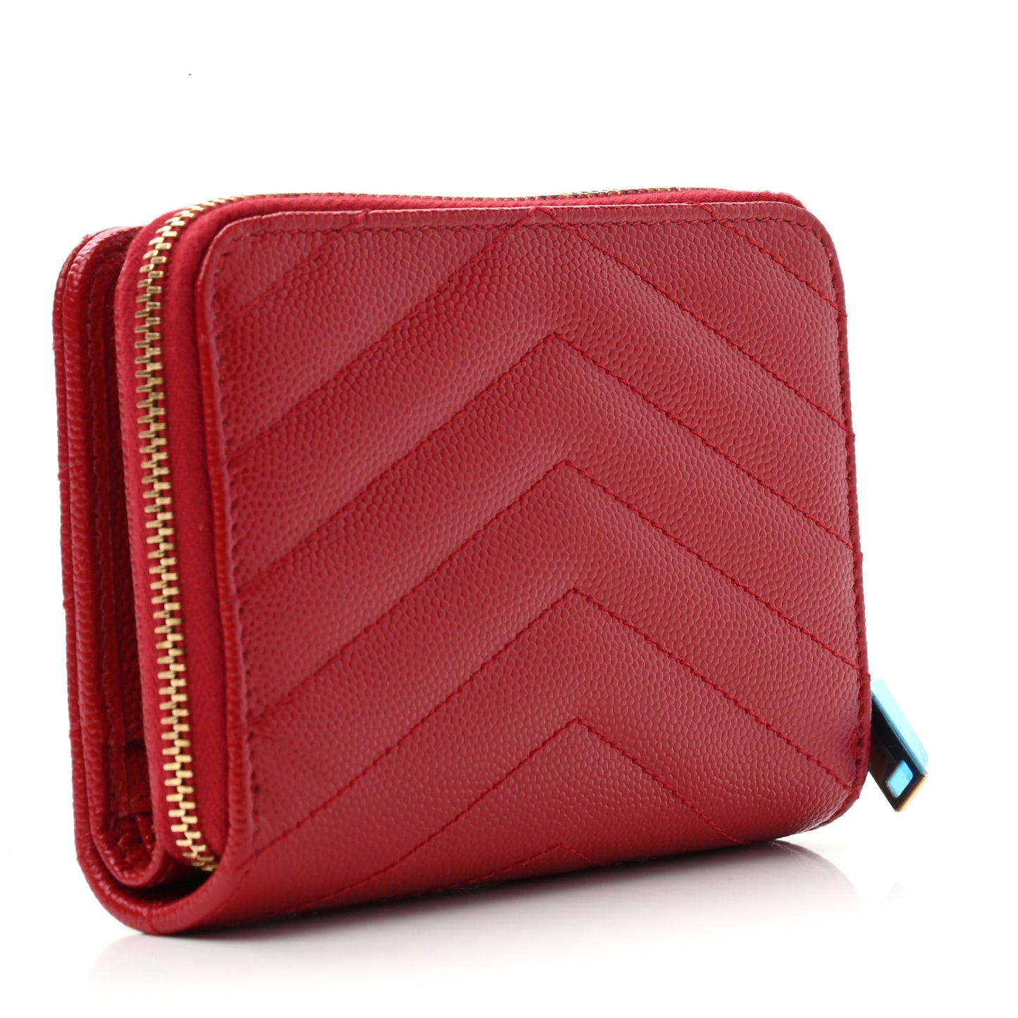 Grain De Poudre Matelasse Chevron Monogram Compact Zip Around Wallet Red