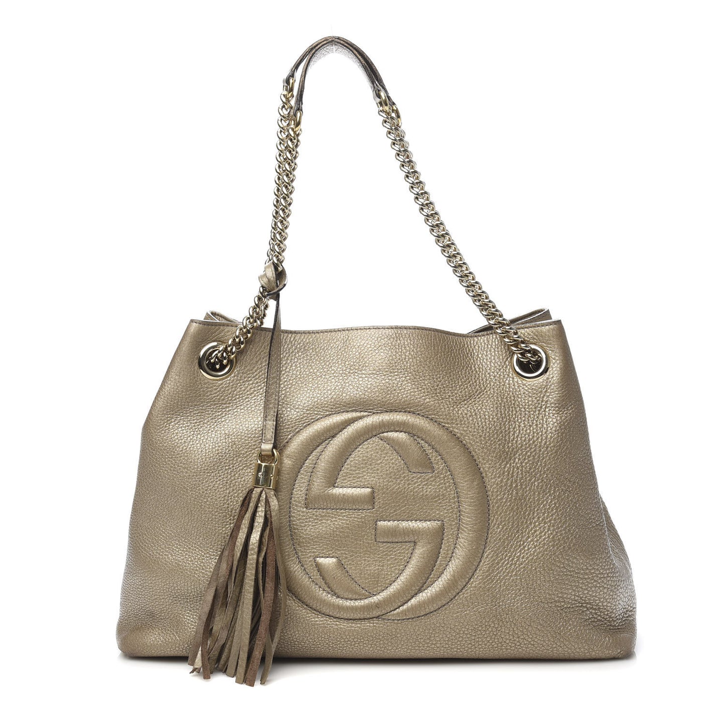 Metallic Pebbled Calfskin Medium Soho Chain Shoulder Bag Golden Beige