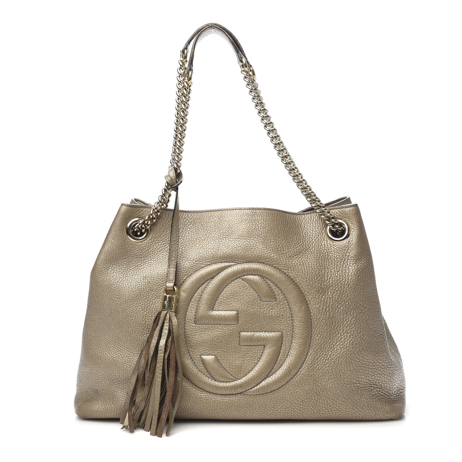 Gucci Metallic Pebbled Calfskin Medium Soho Chain Shoulder Bag Golden Beige 2 of 17
