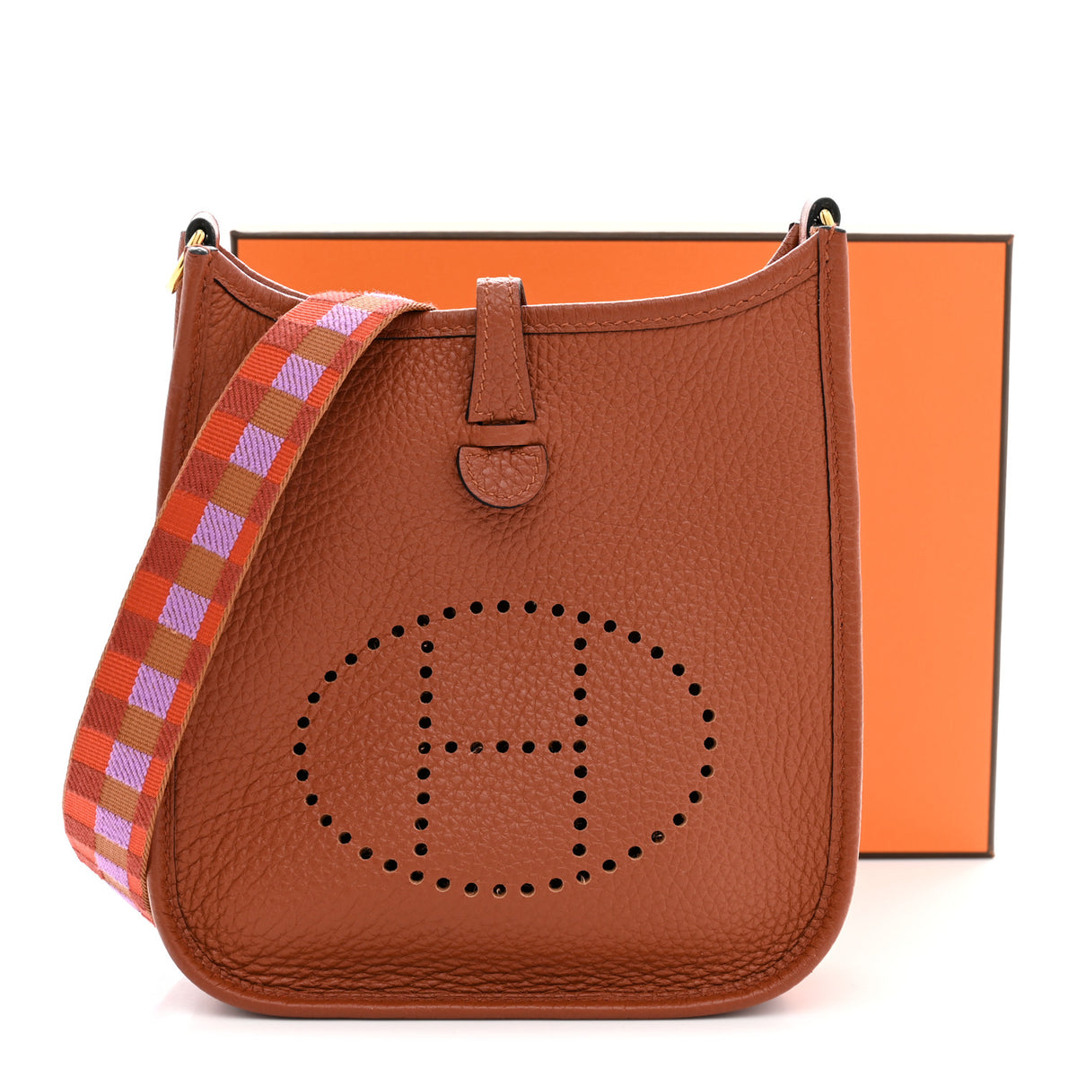 Hermes Taurillon Clemence Maxi Quadrille Evelyne TPM Cuivre Capucine Parme Rouge Duchess 11 of 11
