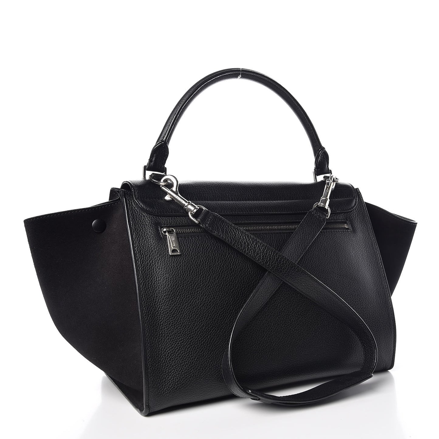 Drummed Calfskin Suede Medium Trapeze Black