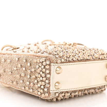 Christian Dior Metallic Lambskin Crystal Beaded Embroidered Micro Lady Dior Gold 9 of 10