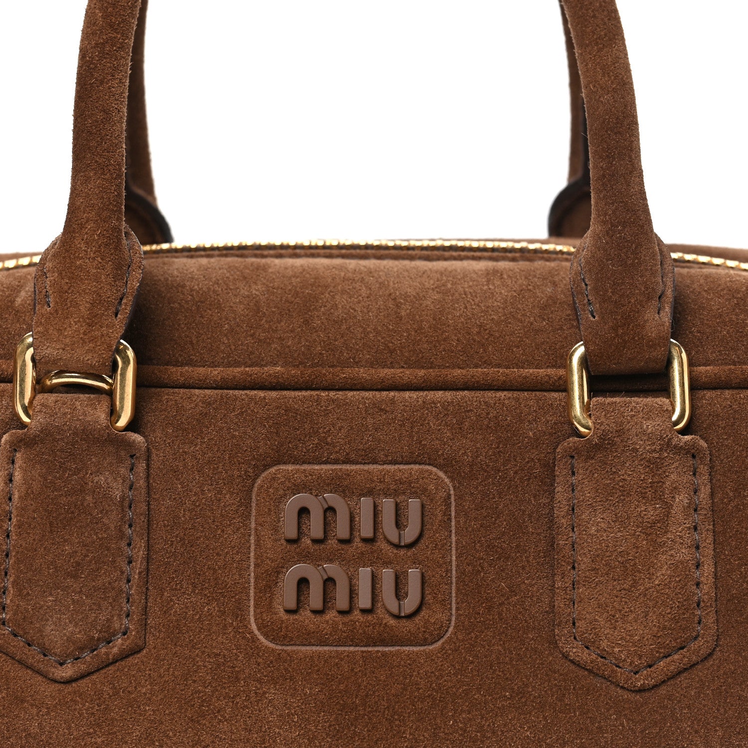 Miu Miu Suede Padded Regular Arcadie Top Handle Bag Cacao 7 of 9