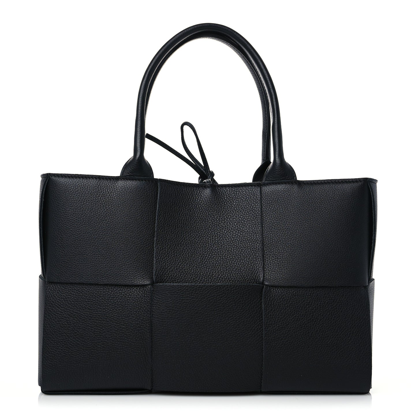 Grained Calfskin Intrecciato Small Arco Tote Black