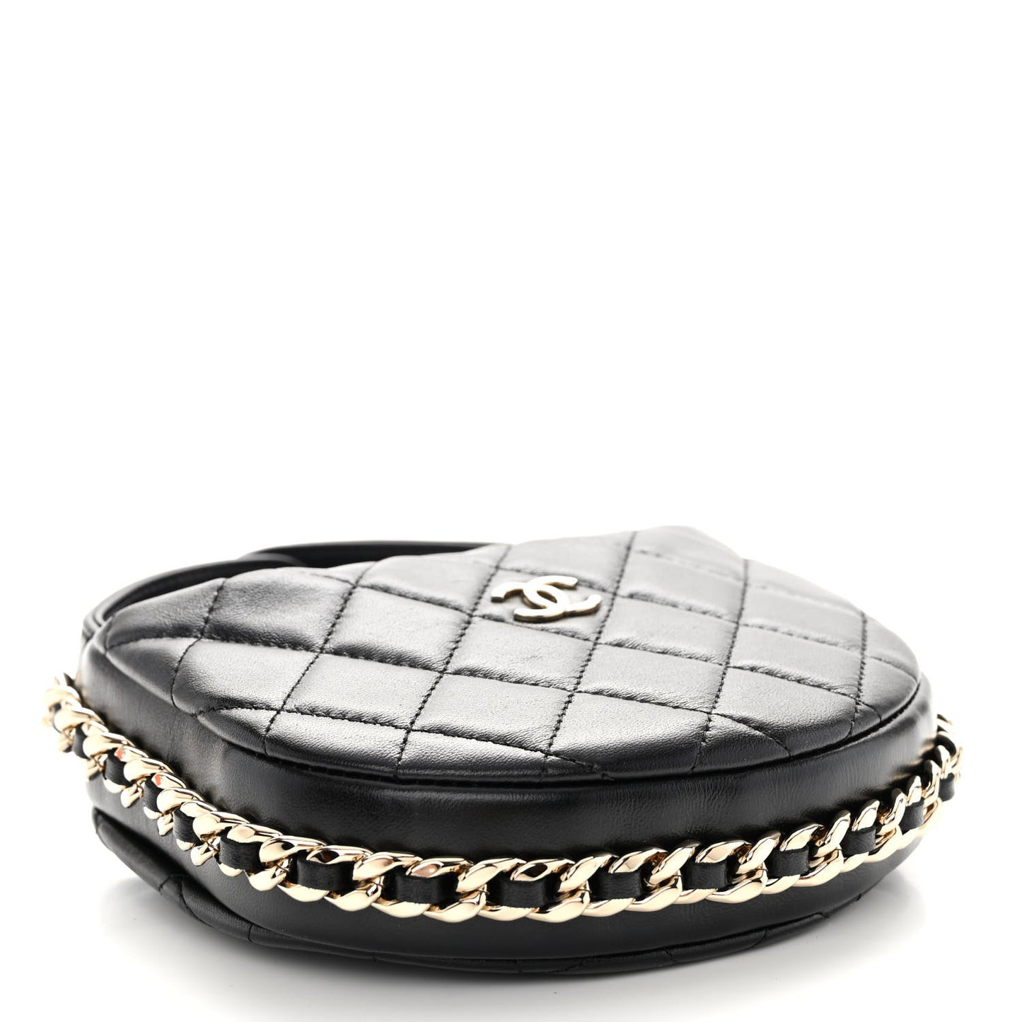 Lambskin Quilted Chain Around Pouch Black