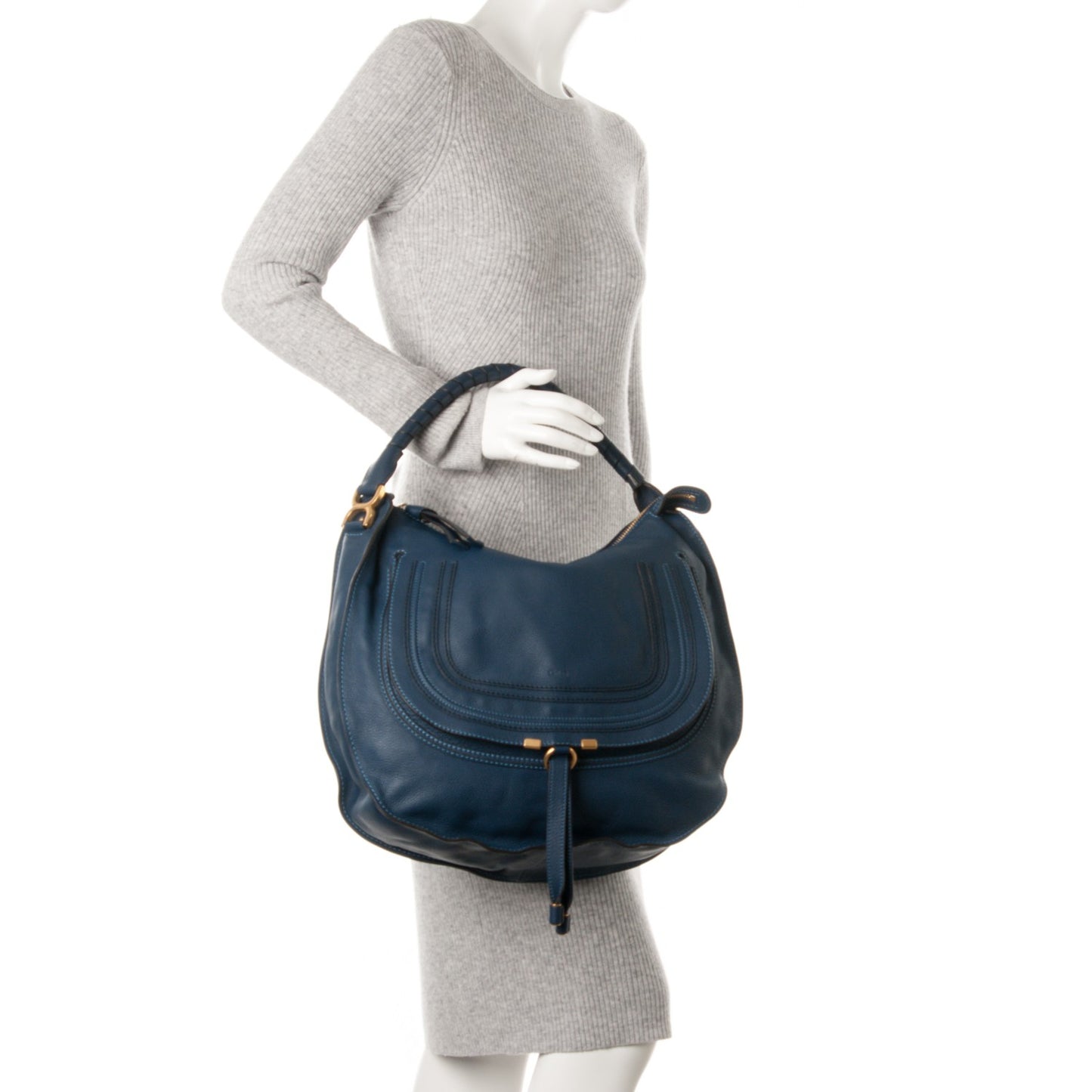 Calfskin Large Marcie Hobo Royal Navy