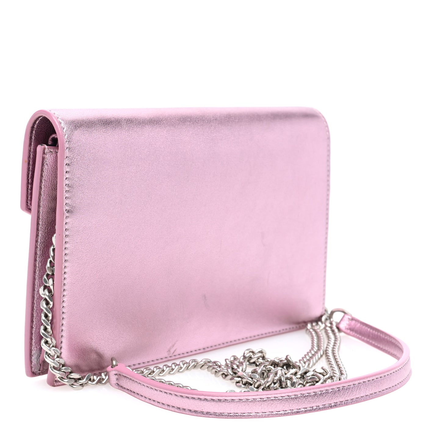 Metallic Calfskin Monogram Envelope Chain Wallet Pink