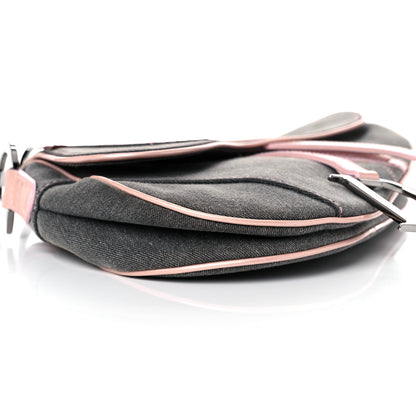 Christian Dior Patent Denim Jeans Saddle Bag Grey Pink 8 of 14