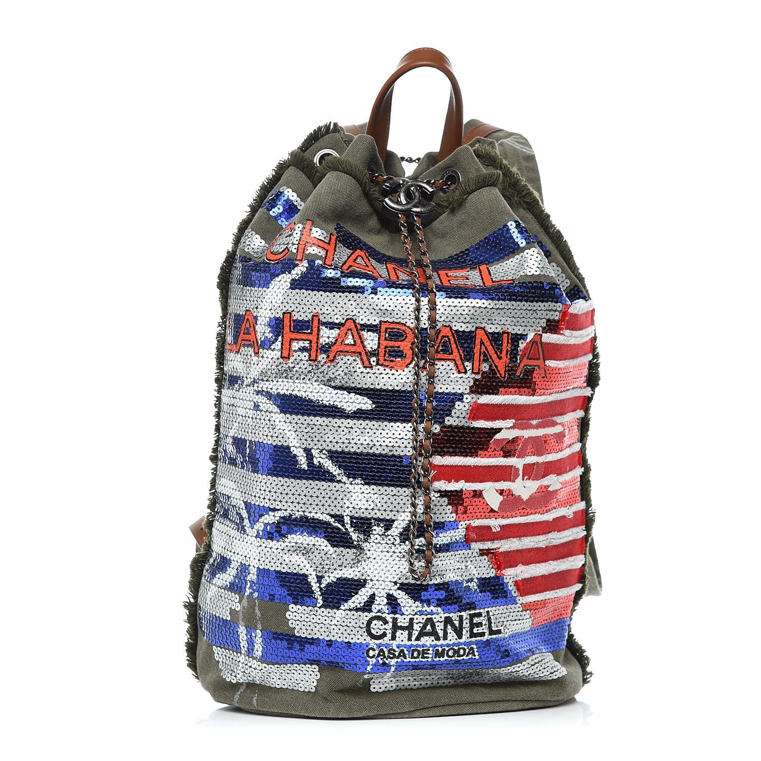 Chanel Canvas Sequins Cubano Trip Backpack Khaki 1 of 9