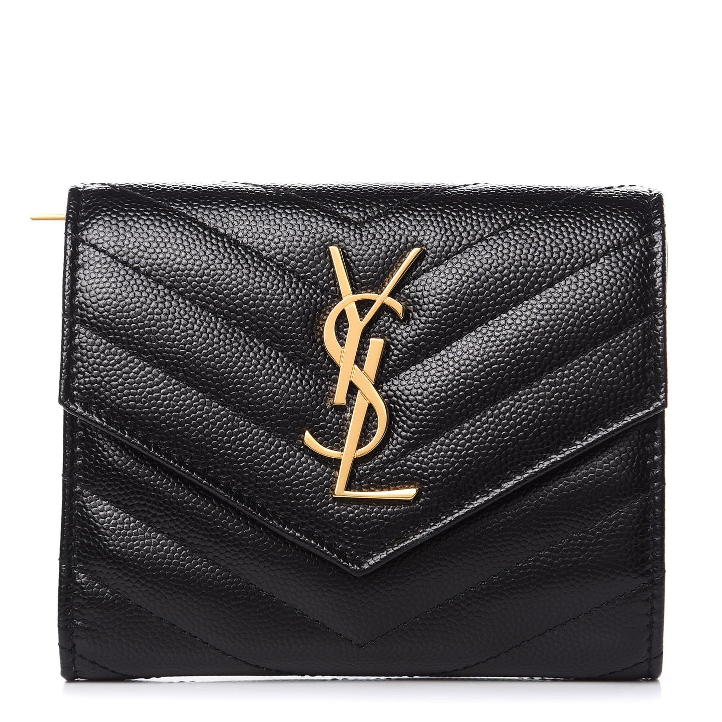 Grain De Poudre Matelasse Chevron Monogram Compact Tri Fold Wallet Black