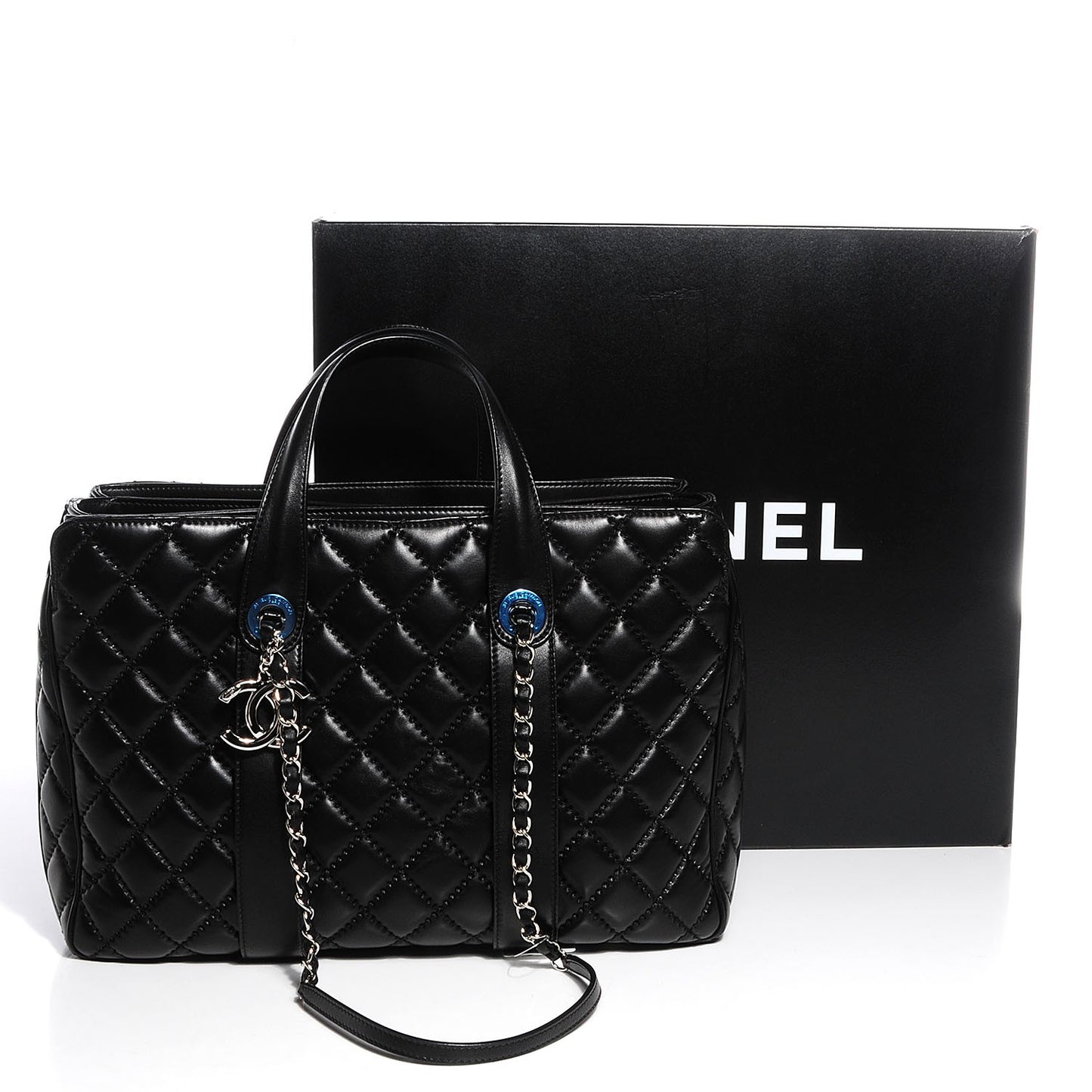 Lambskin Quilted Large Easy Carry Shopping Tote Black
