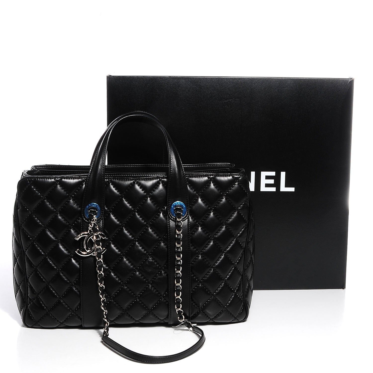 Chanel Lambskin Quilted Large Easy Carry Shopping Tote Black 6 of 9