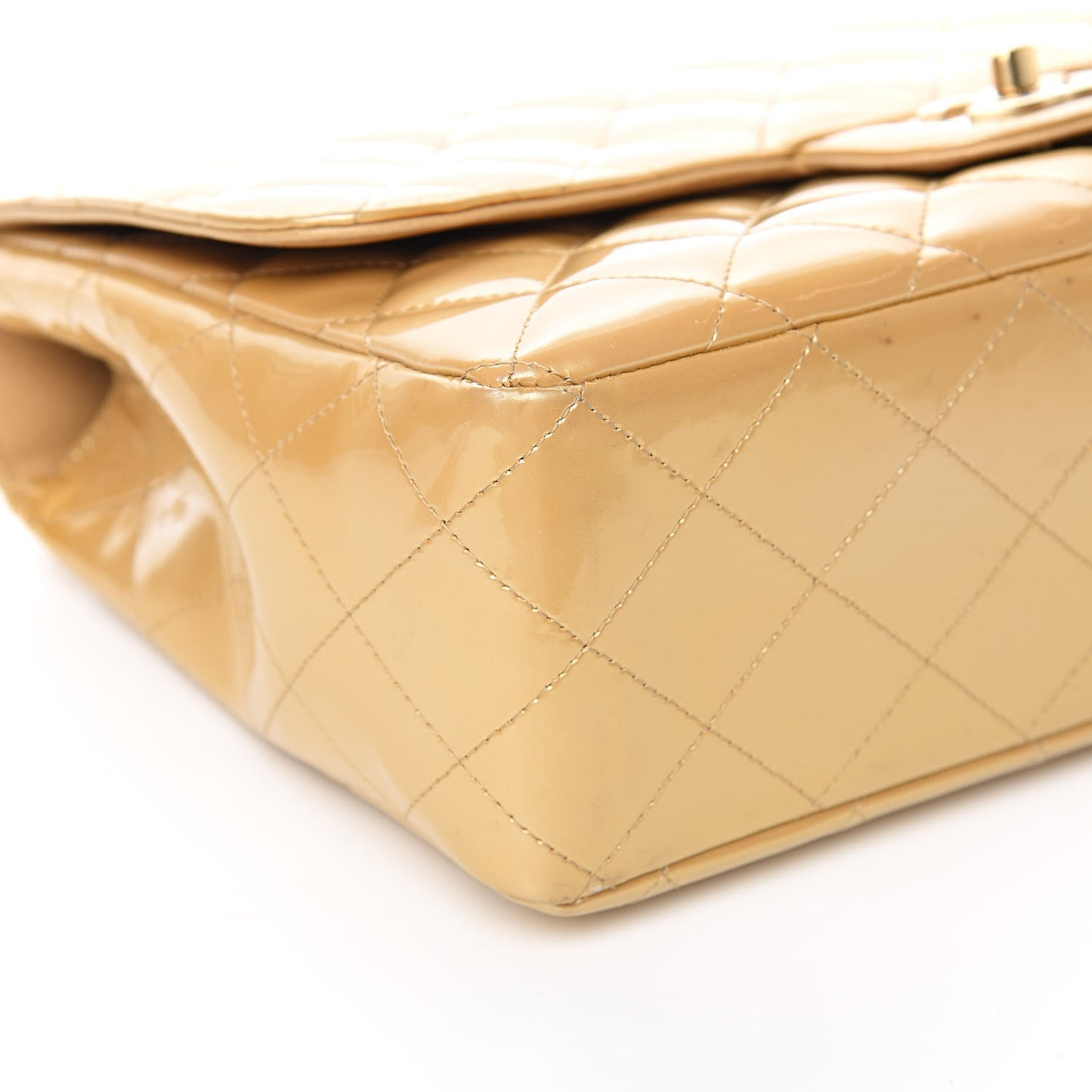 Patent Quilted Jumbo Single Flap Beige