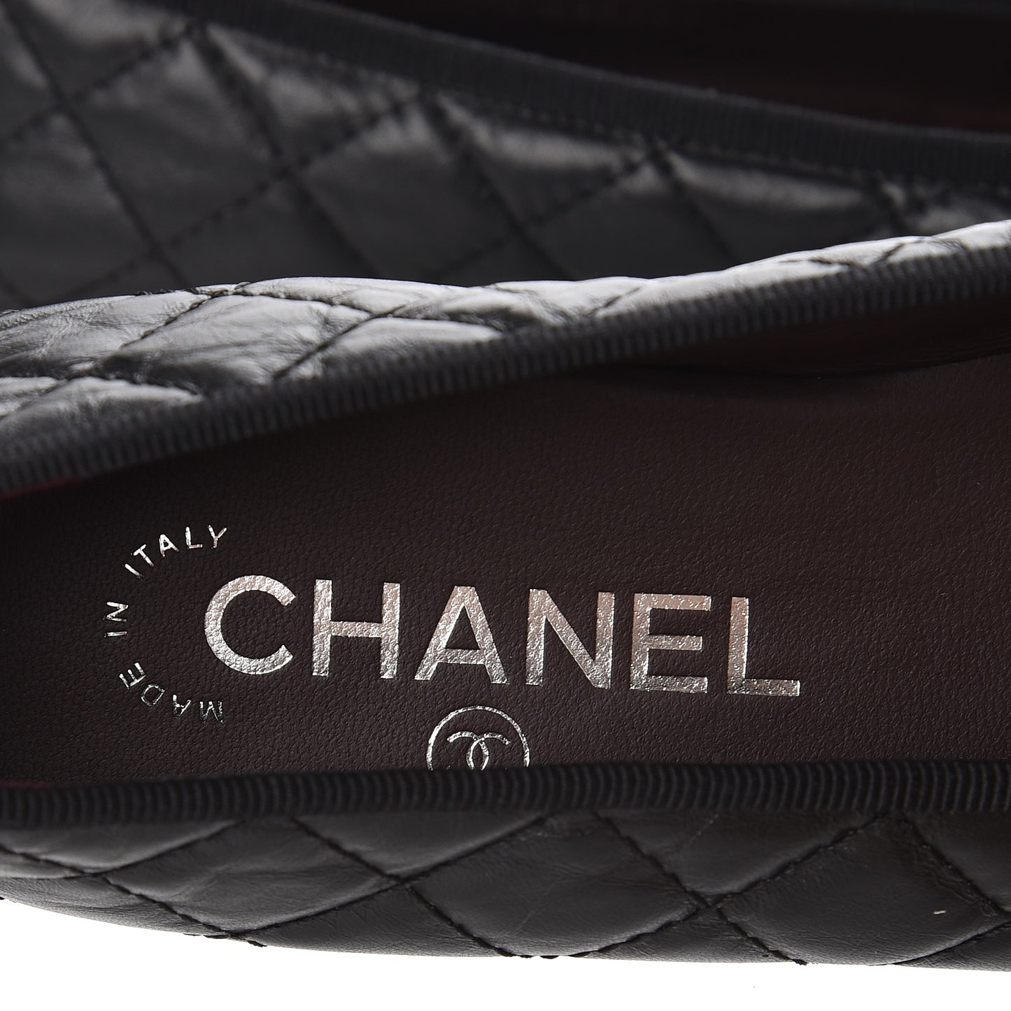 Aged Calfskin Quilted Cap Toe Ballerina Flats 37.5 Black