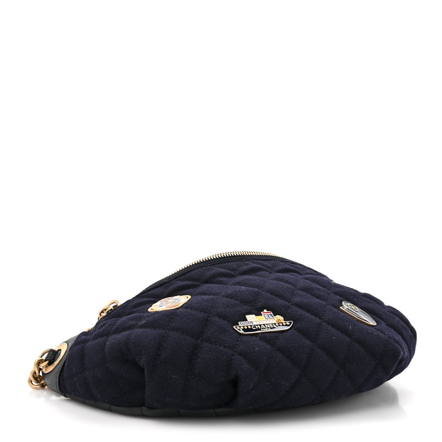Wool Lambskin Quilted Paris Hamburg Charms Waist Bag Dark Navy