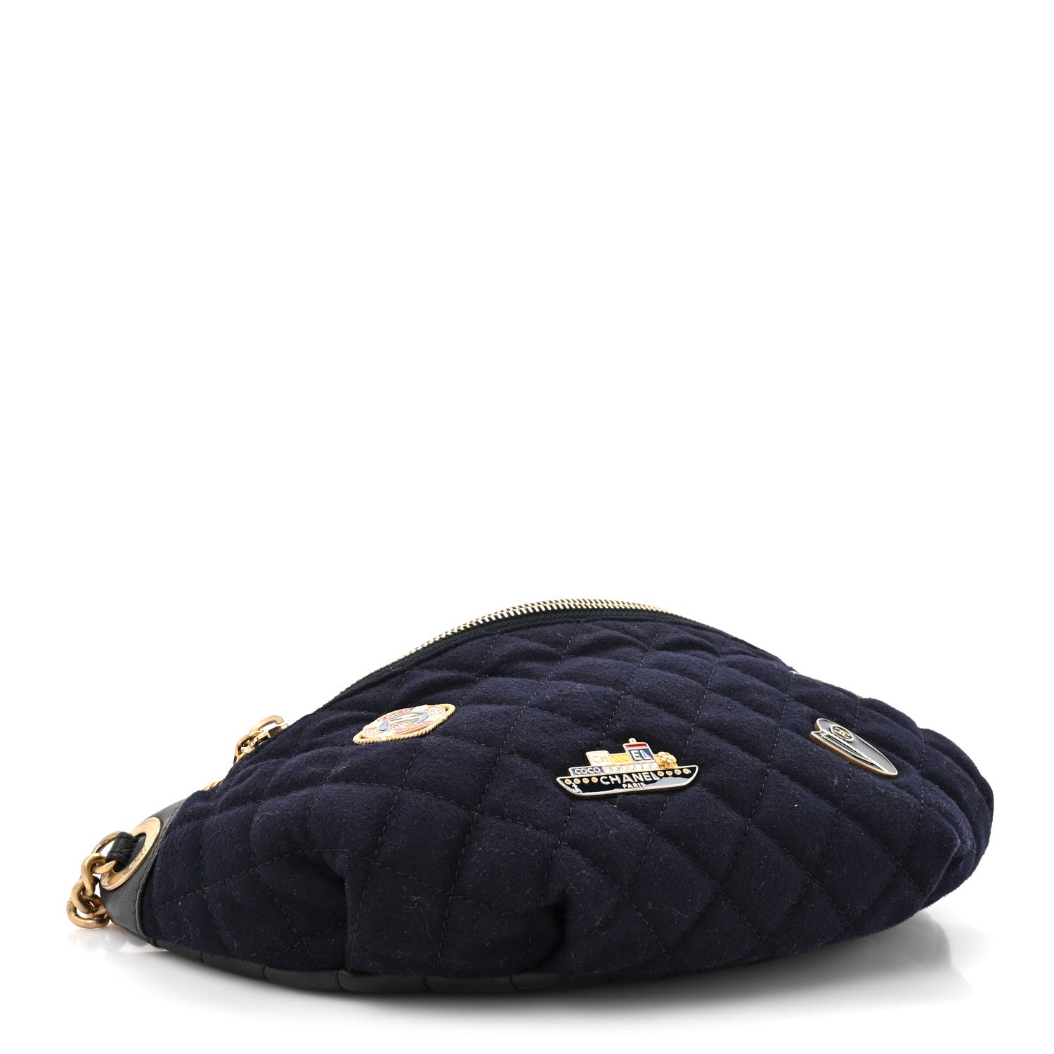 Chanel Wool Lambskin Quilted Paris Hamburg Charms Waist Bag Dark Navy 4 of 10