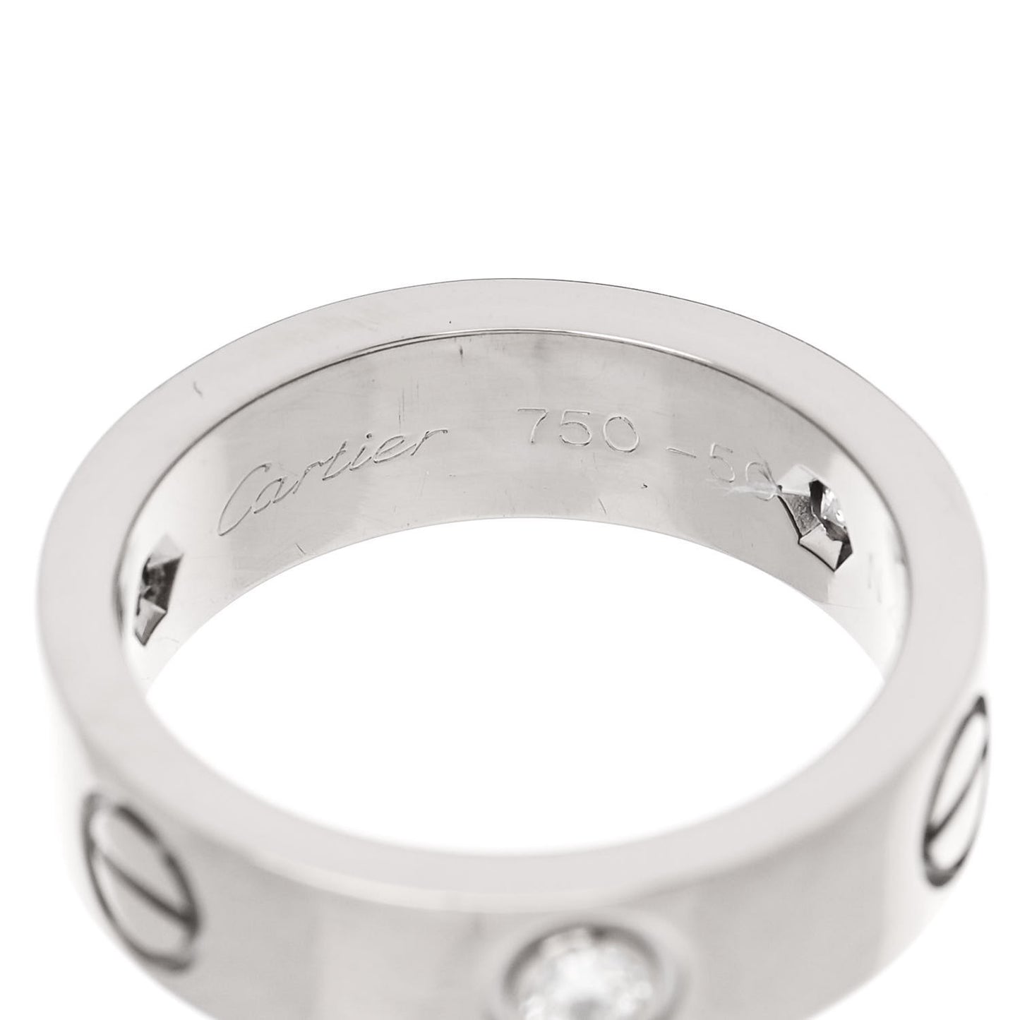 18K White Gold 3 Diamond 5.5mm LOVE Ring 50 5.5
