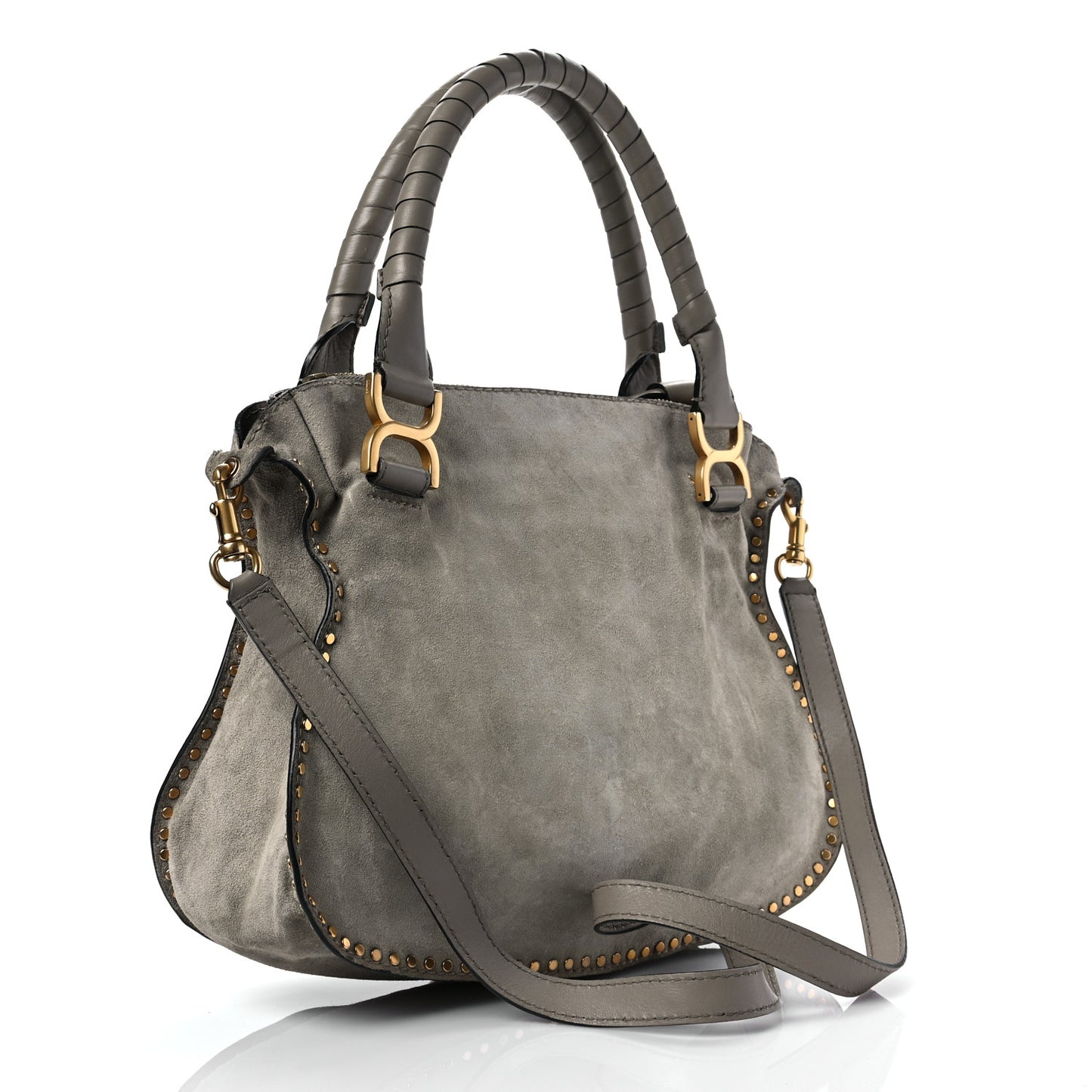 Calfskin Studded Medium Marcie Satchel Grey