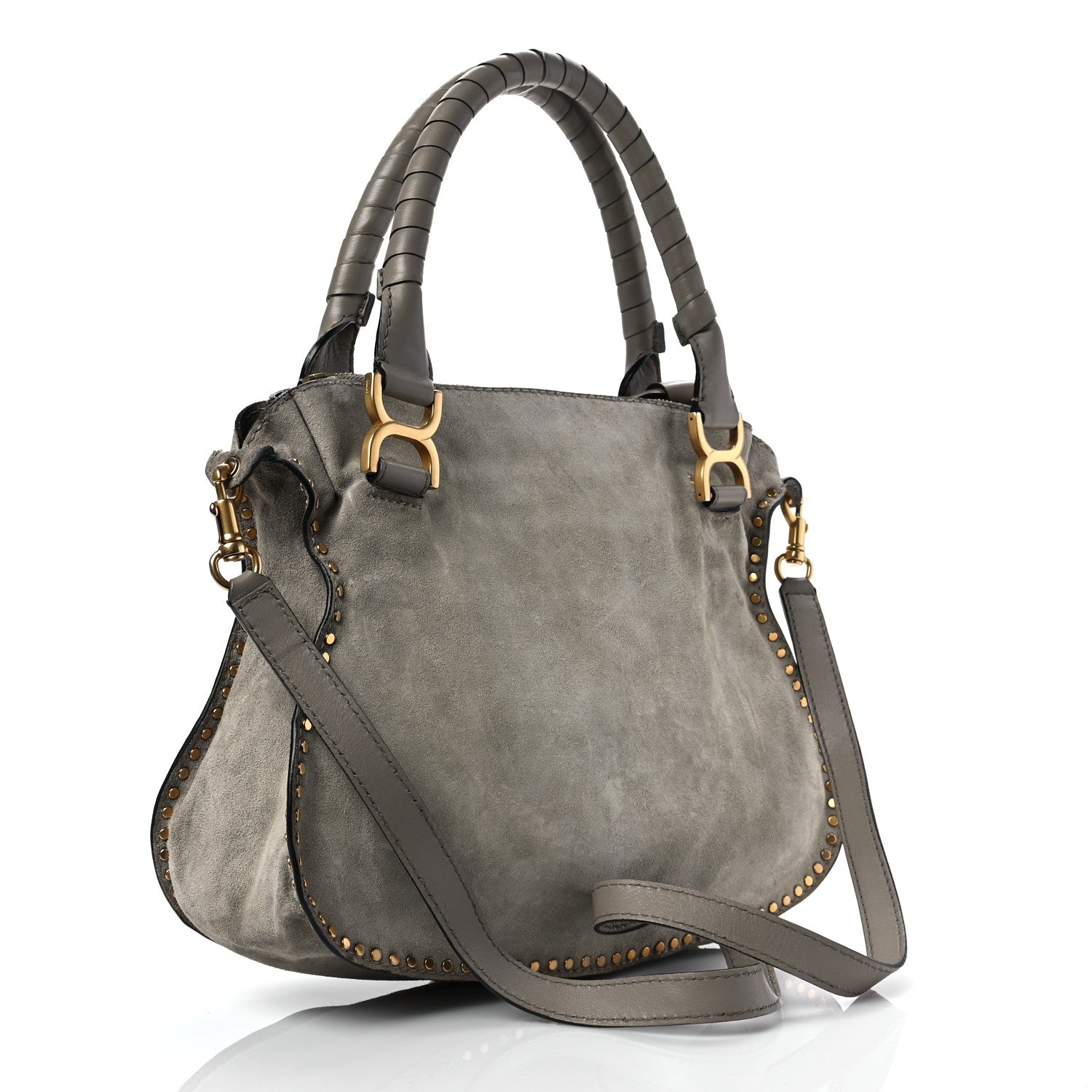 Chloe Calfskin Studded Medium Marcie Satchel Grey 2 of 8