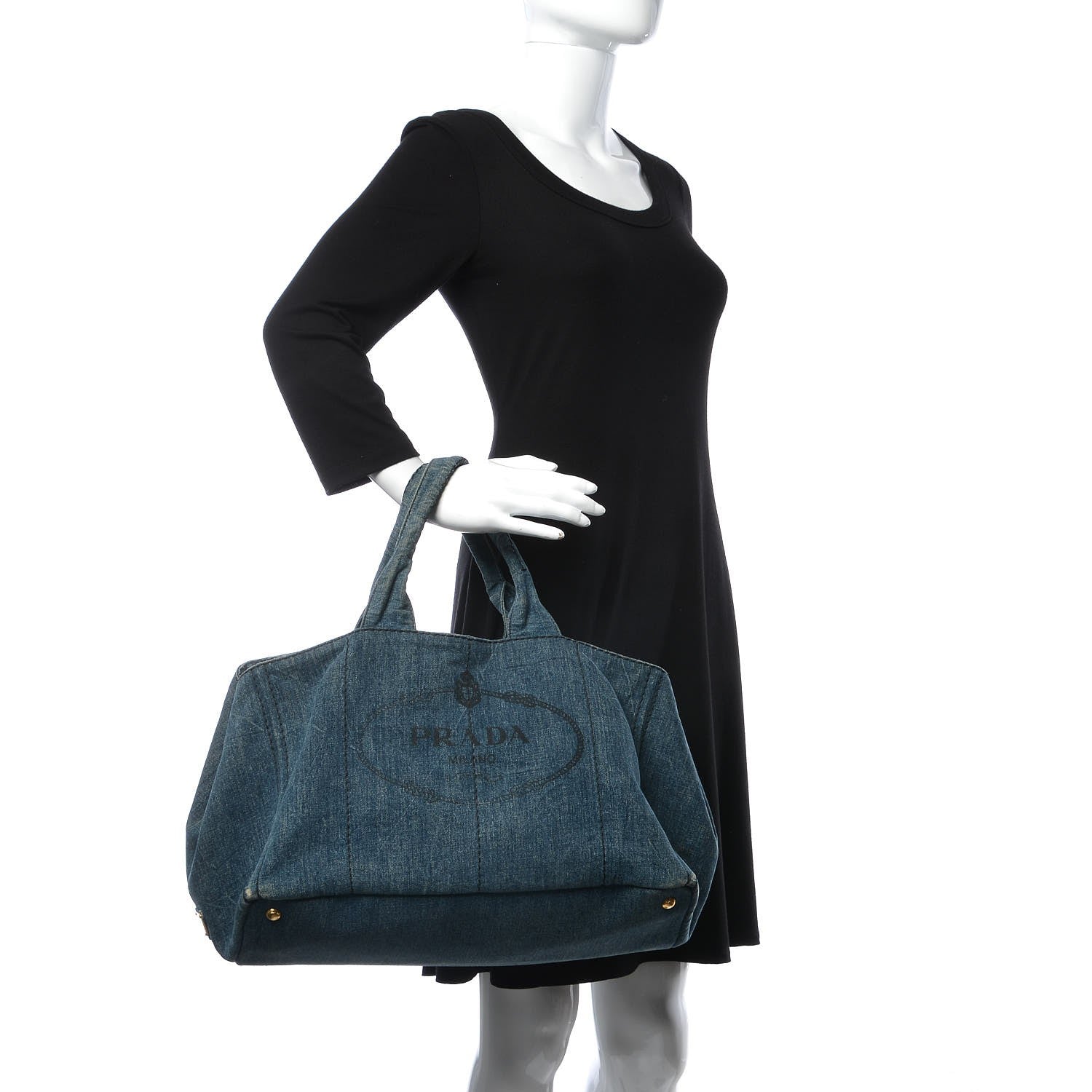 Prada Denim Logo Tote 2 of 6