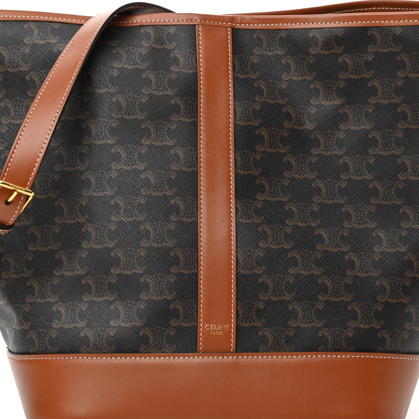 Triomphe Canvas Calfskin Medium Bucket Bag Tan