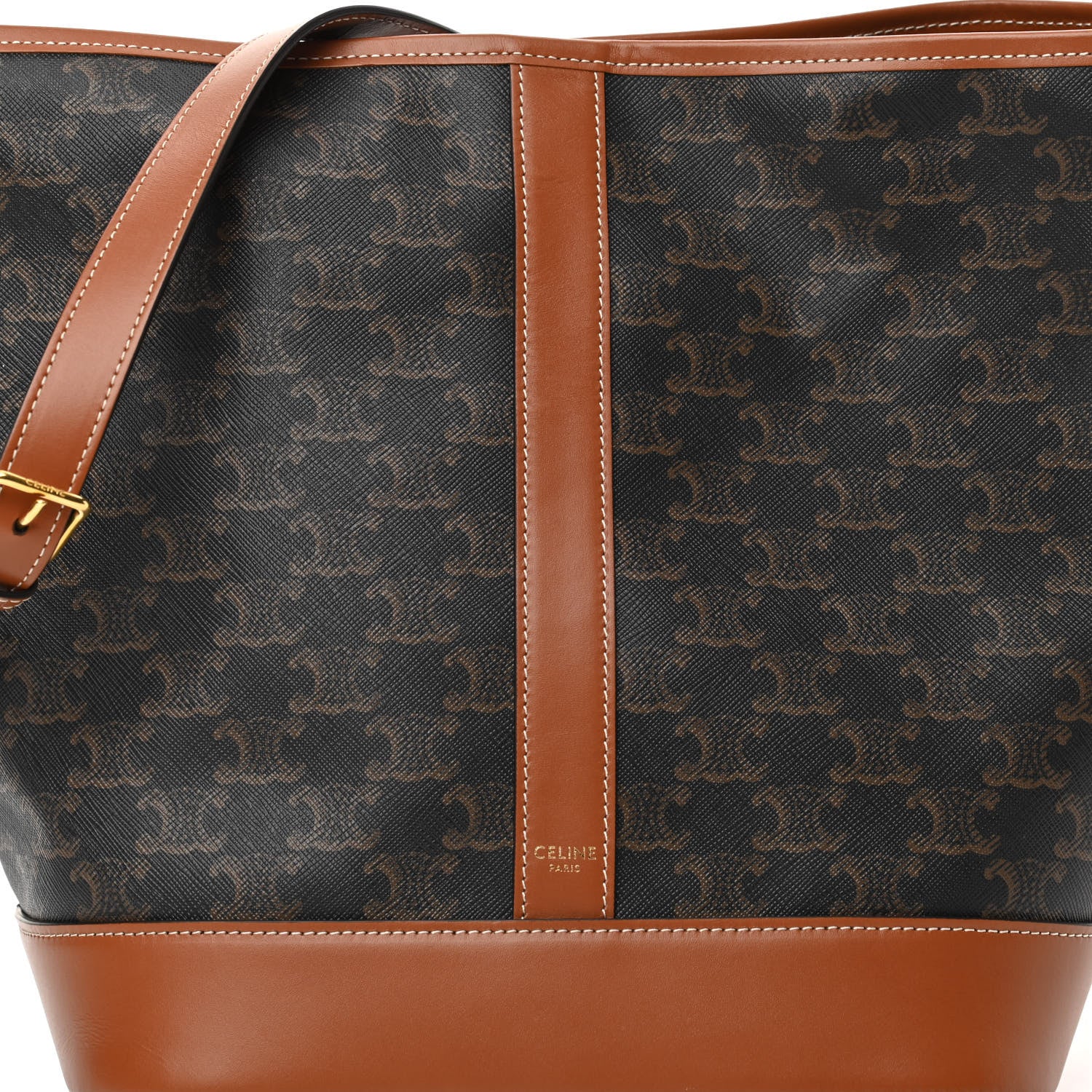 Celine Triomphe Canvas Calfskin Medium Bucket Bag Tan 9 of 13