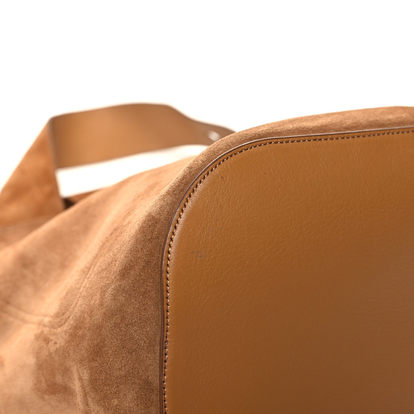 Suede Calfskin Large Pebble Bucket Bag Tobacco