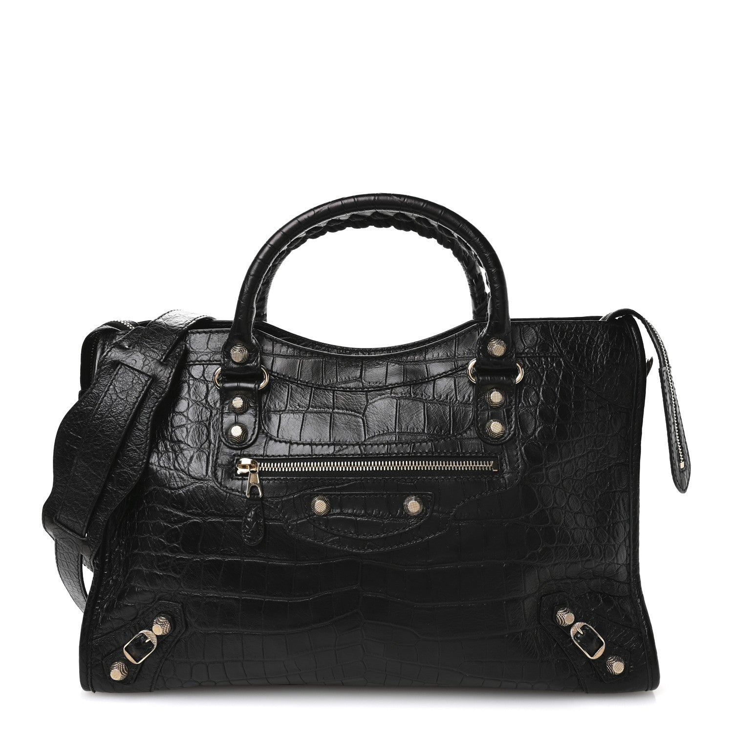 Balenciaga Calfskin Crocodile Embossed Giant 12 Gold Hardware City Black 1 of 11