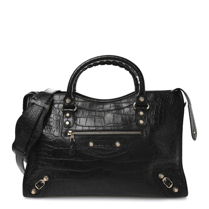 Balenciaga Calfskin Crocodile Embossed Giant 12 Gold Hardware City Black 1 of 11