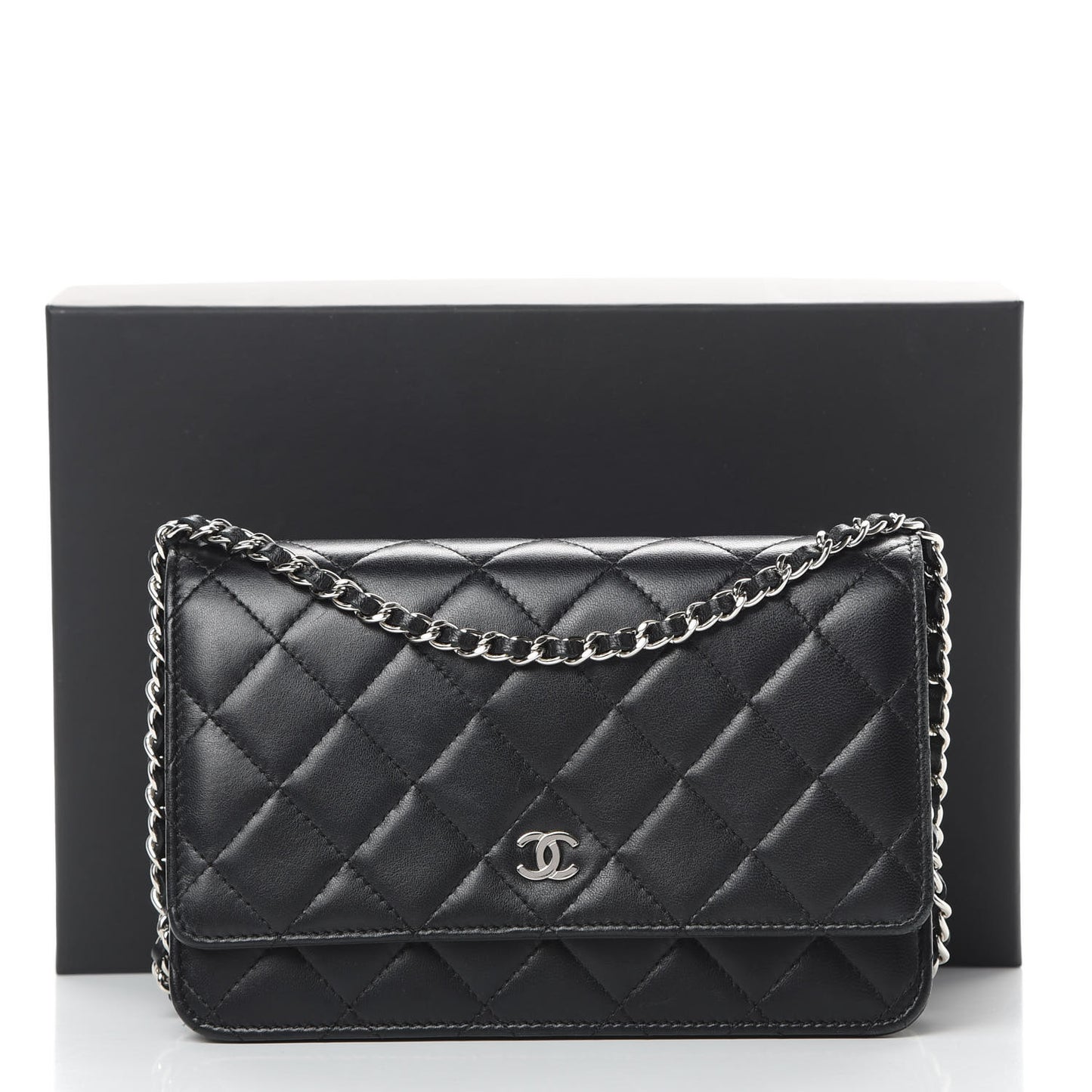 Lambskin Quilted Wallet On Chain WOC Black