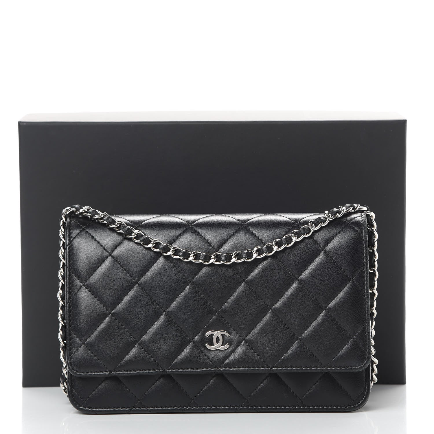 Chanel Lambskin Quilted Wallet On Chain WOC Black 15 of 15