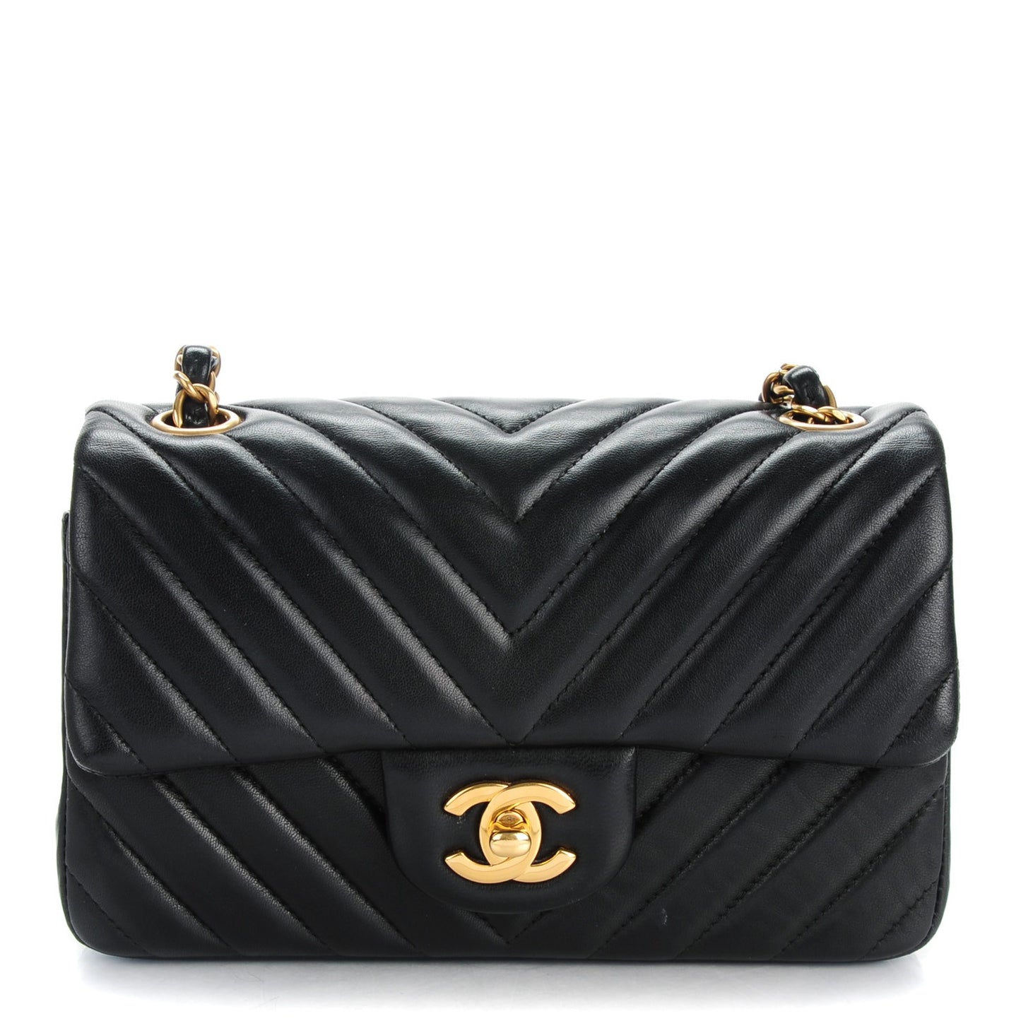 Lambskin Chevron Quilted Mini Rectangular Flap Black