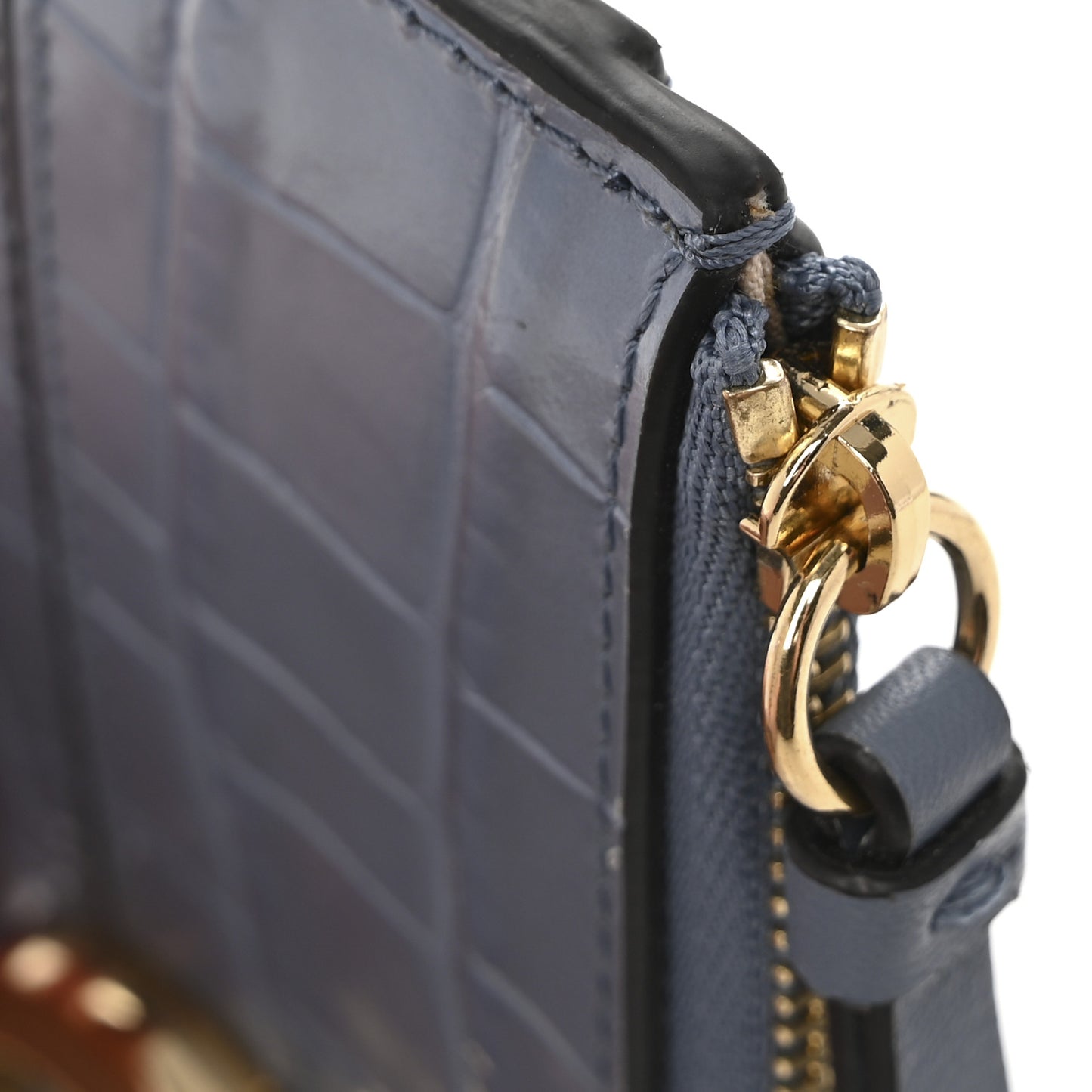 Crocodile Embossed Calfskin C Small Purse Faded Blue