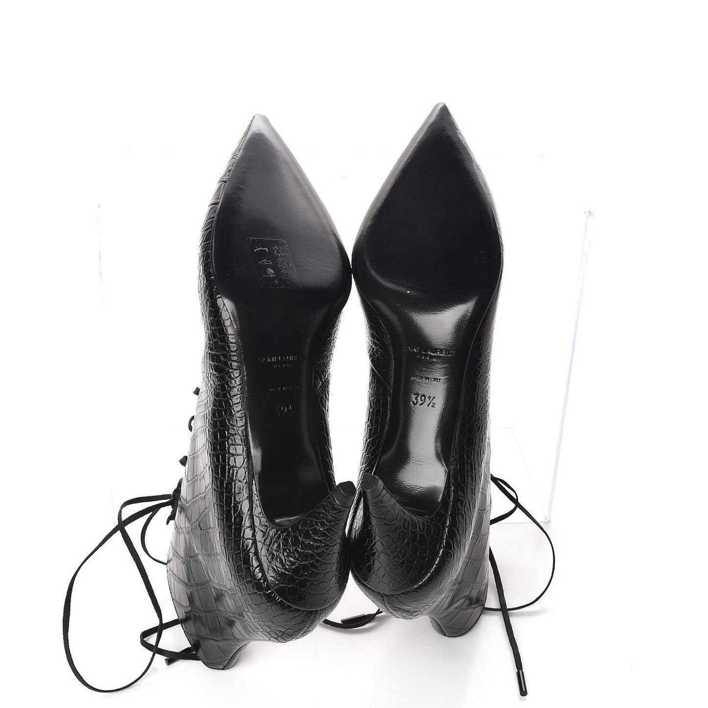 Crocodile Calfskin Charlotte Laced Boots 39.5 Black