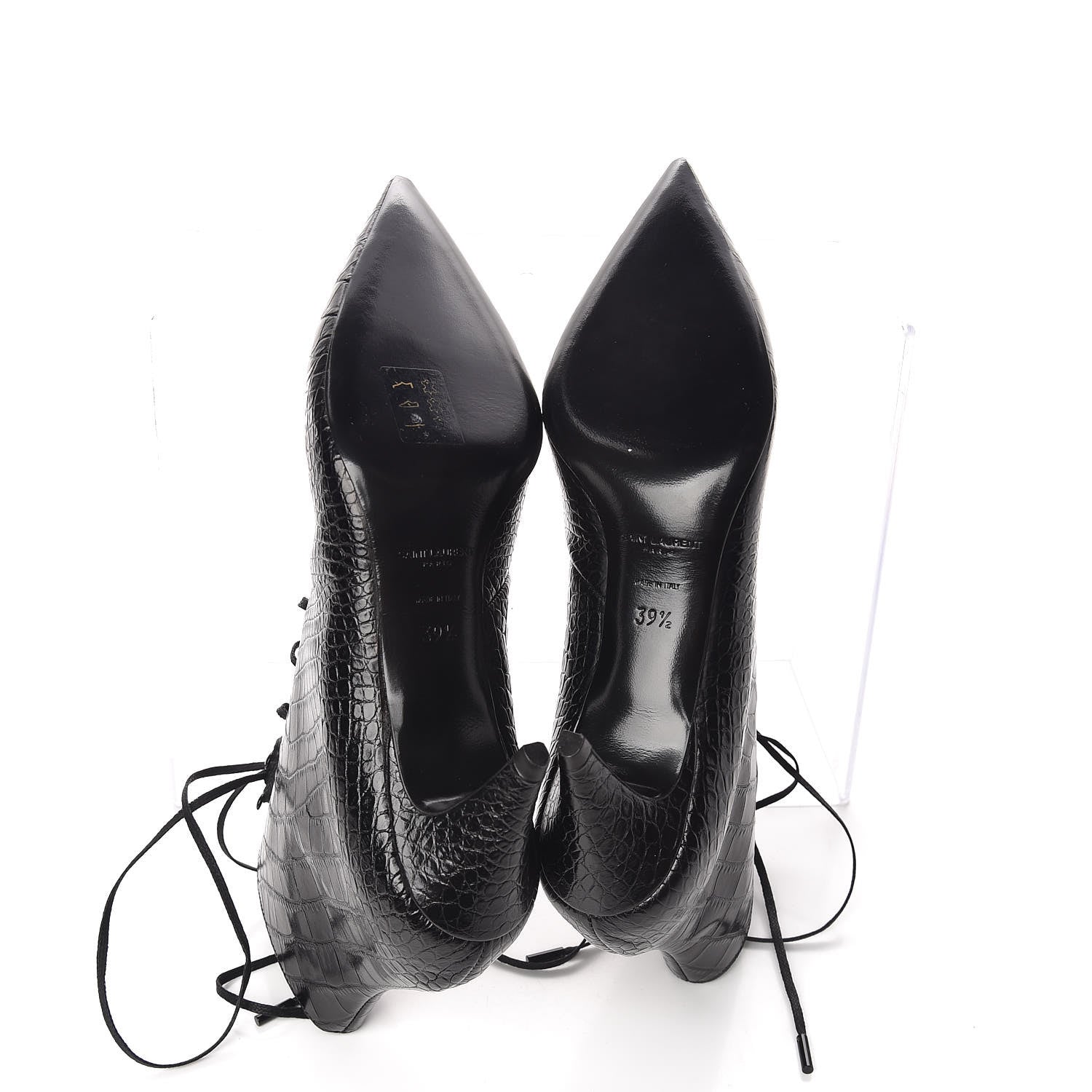 Saint Laurent Crocodile Calfskin Charlotte Laced Boots 39.5 Black 5 of 7
