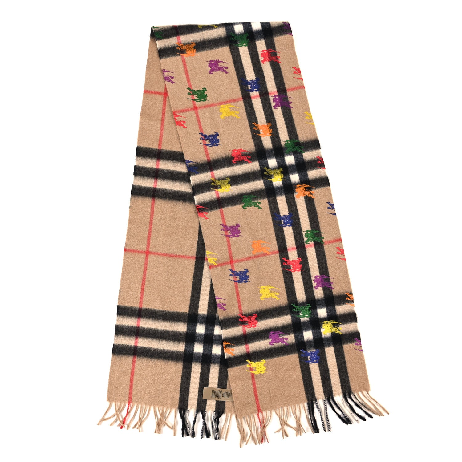 Burberry Cashmere Giant Check EKD Fringe Scarf Camel Multicolor 2 of 4