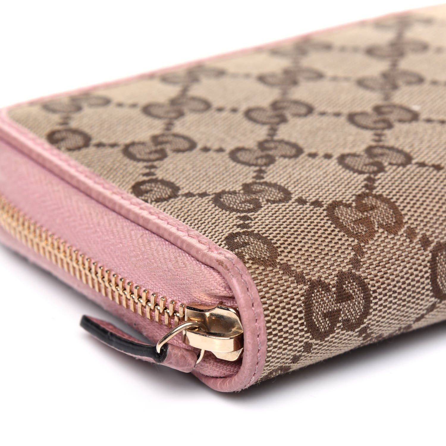 Gucci Monogram Dollar Calfskin Zip Around Compact Wallet Beige Ebony Soft Pink 9 of 17
