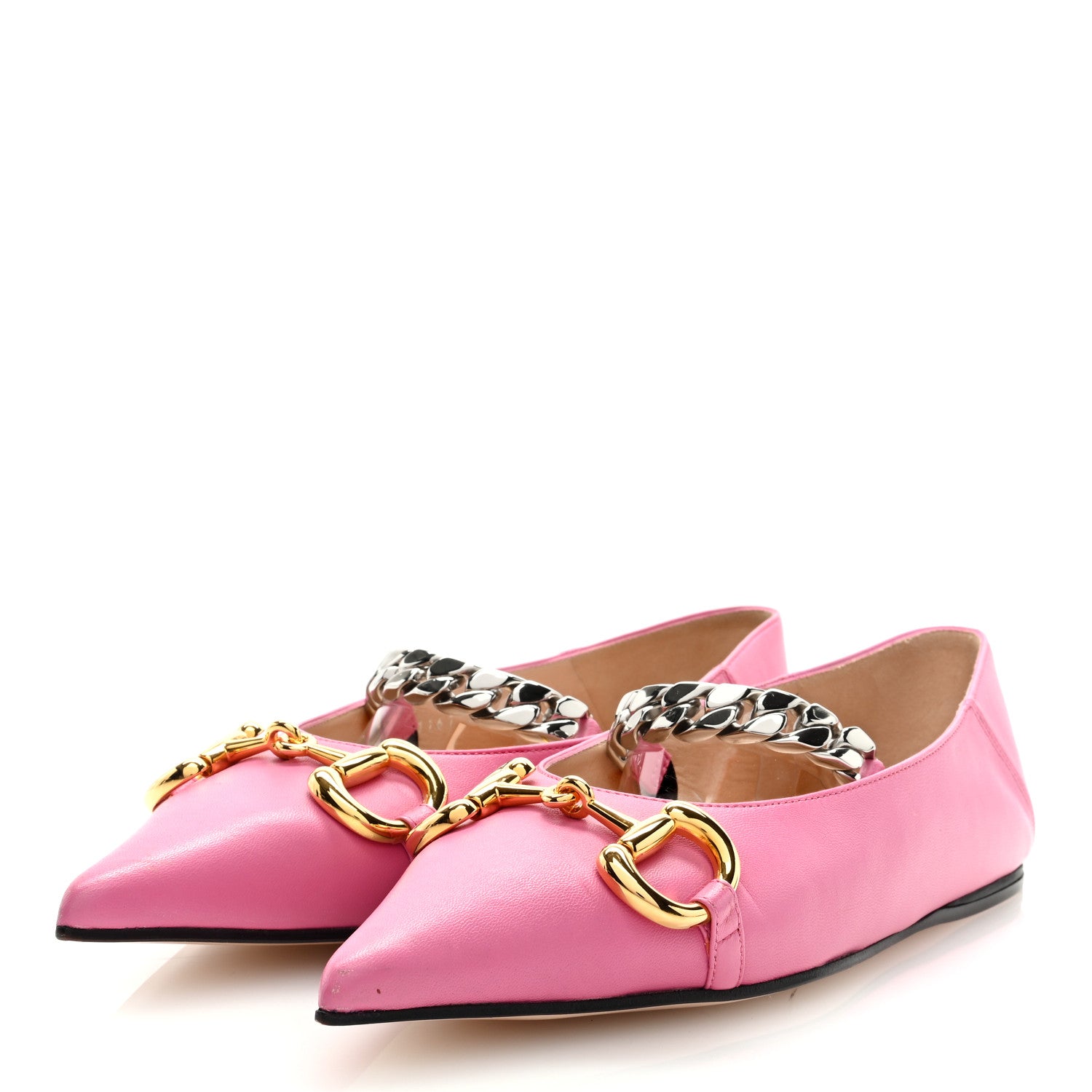 Gucci Nappa Lumiere Deva Horsebit Chain Embellished Flats 37.5 Tropical Flower 2 of 9