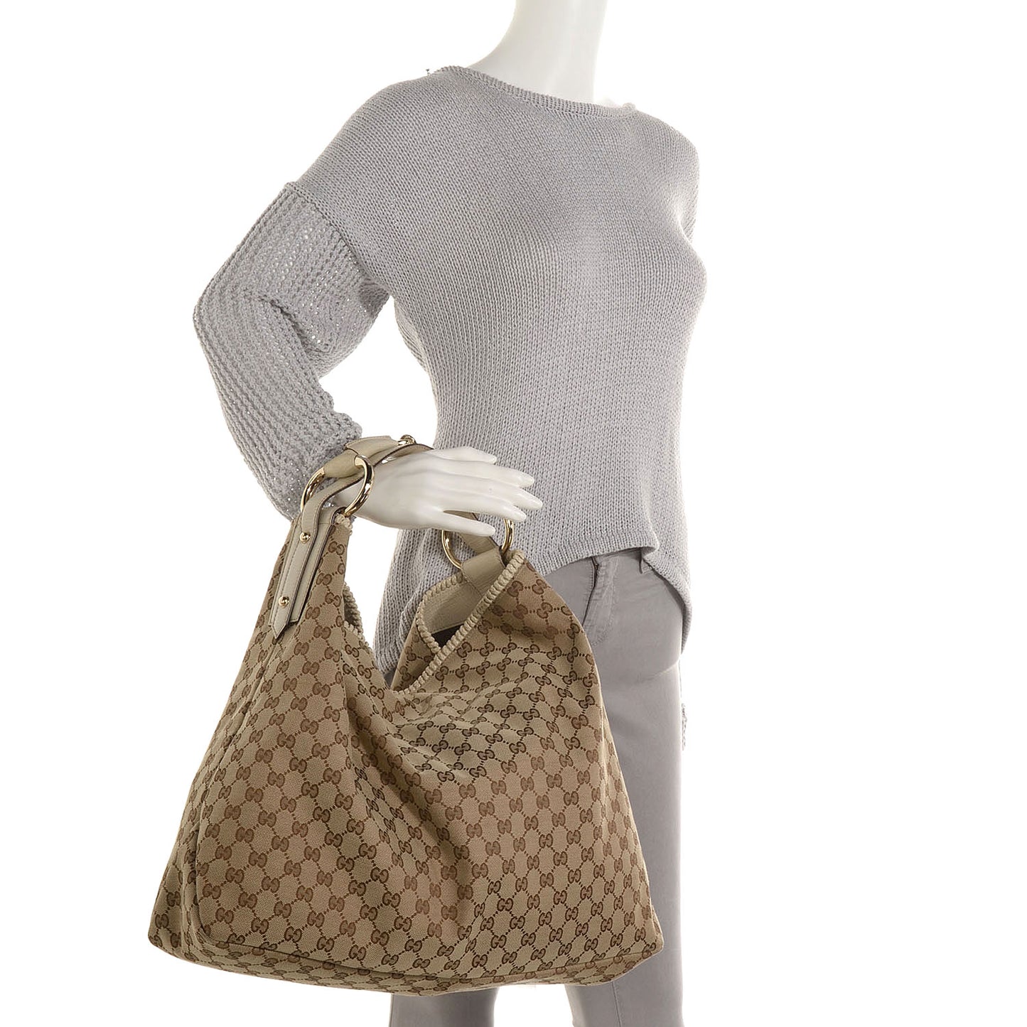 Monogram Large Horsebit Chain Hobo Off White