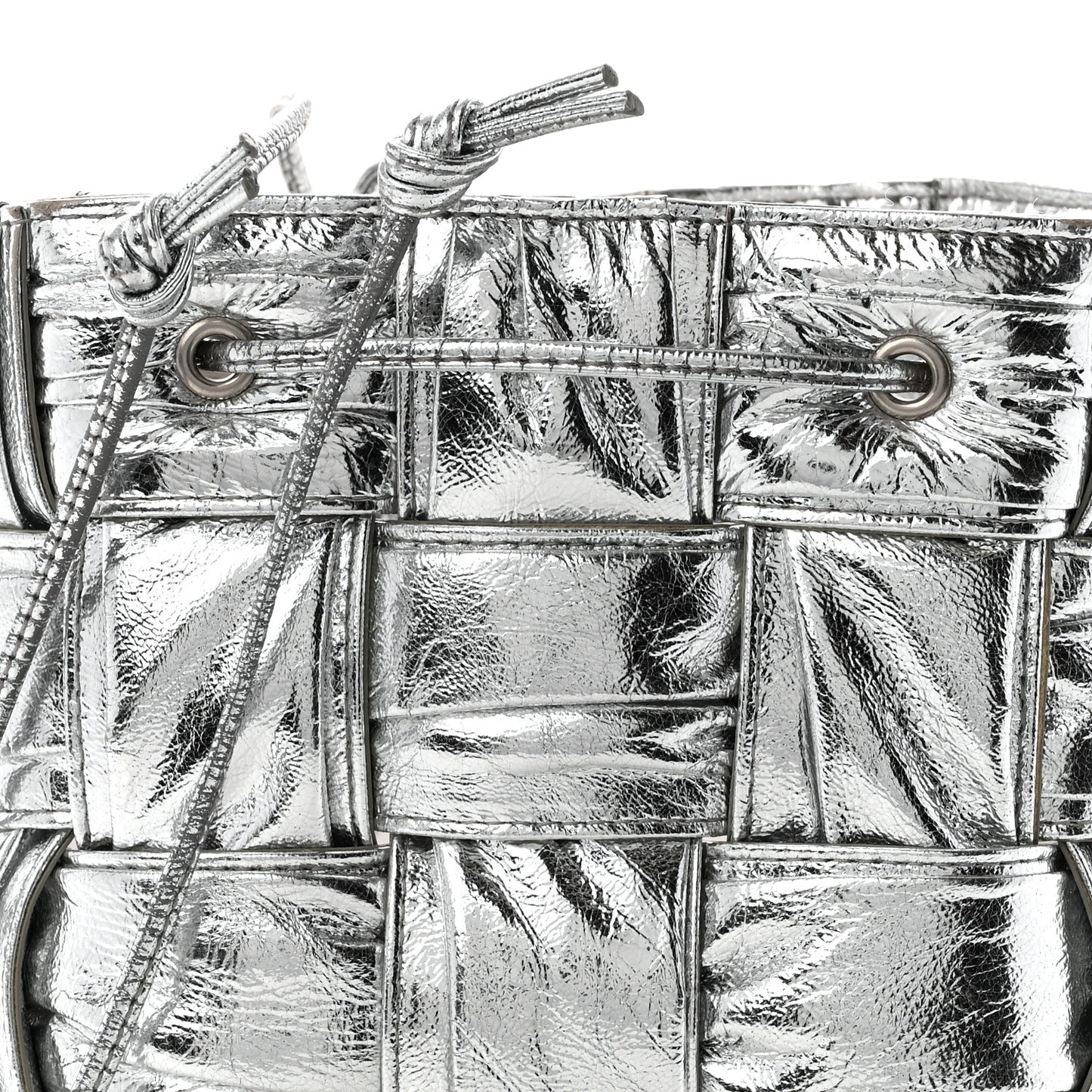 Metallic Calfskin Intrecciato Foulard Bucket Bag Silver