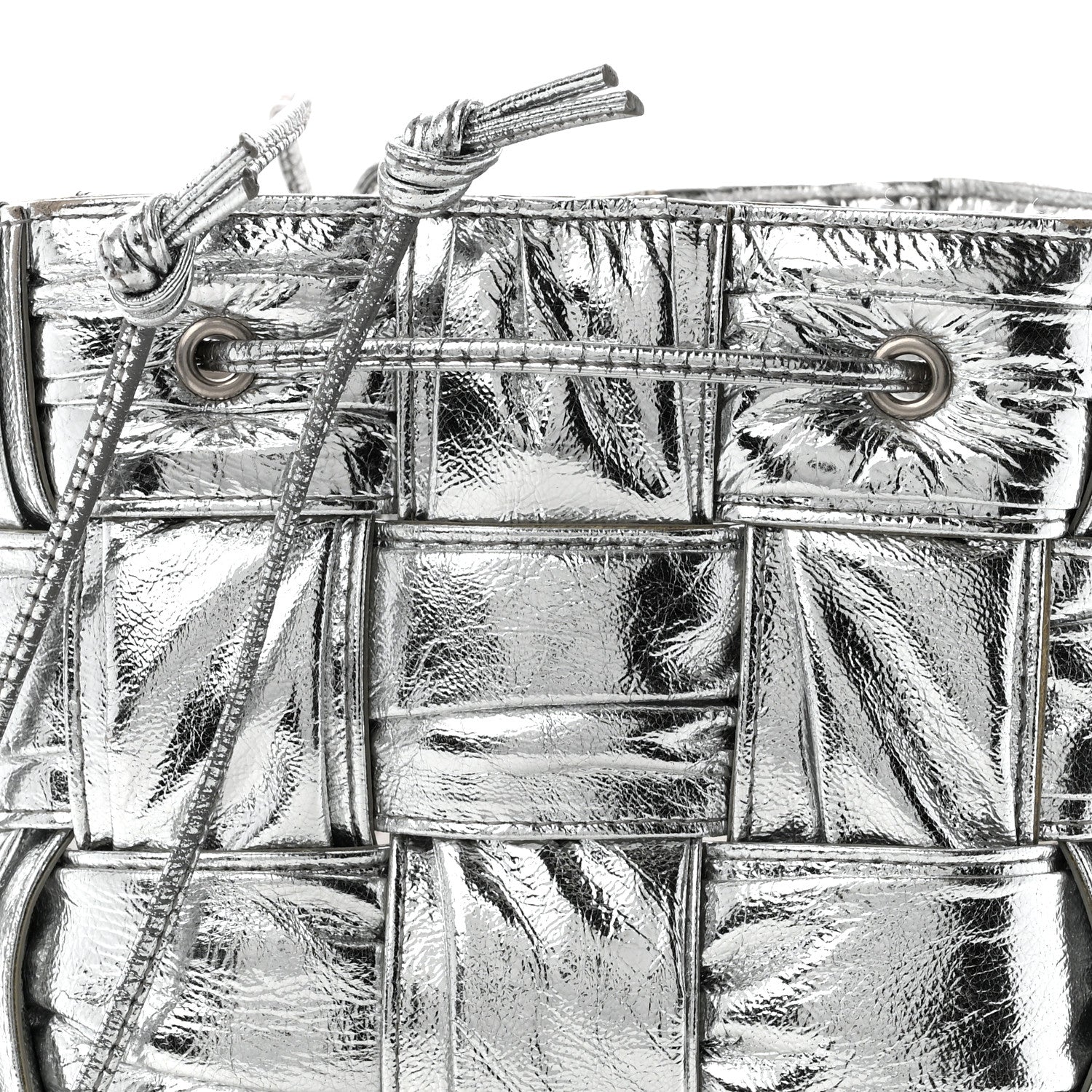 Bottega Veneta Metallic Calfskin Intrecciato Foulard Bucket Bag Silver 7 of 10