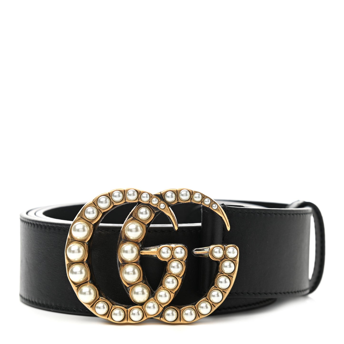 Moon Calfskin Pearl Double G 40mm Belt 110 44 Black Cream