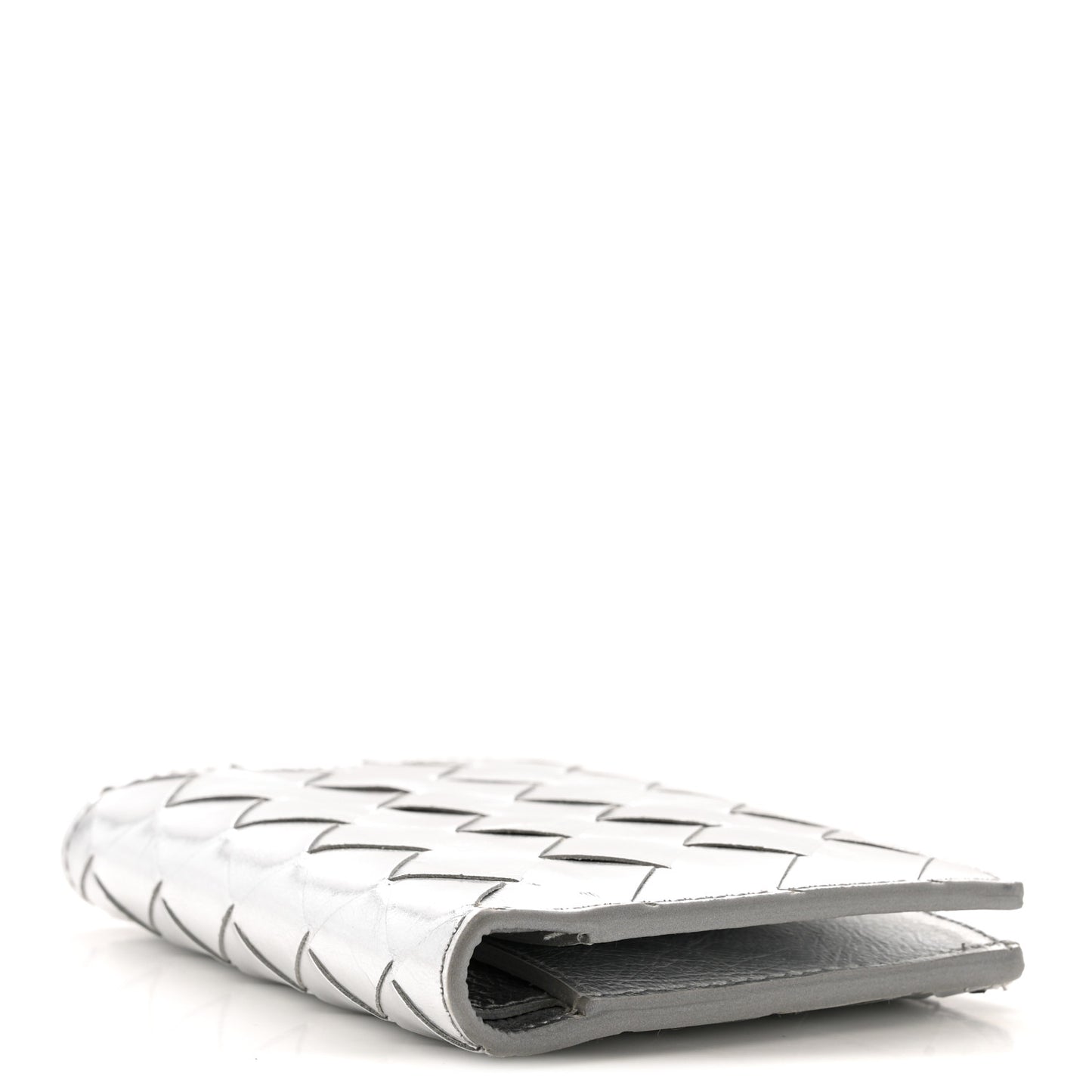 Metallic Calfskin Intrecciato Bifold Zip Wallet Silver