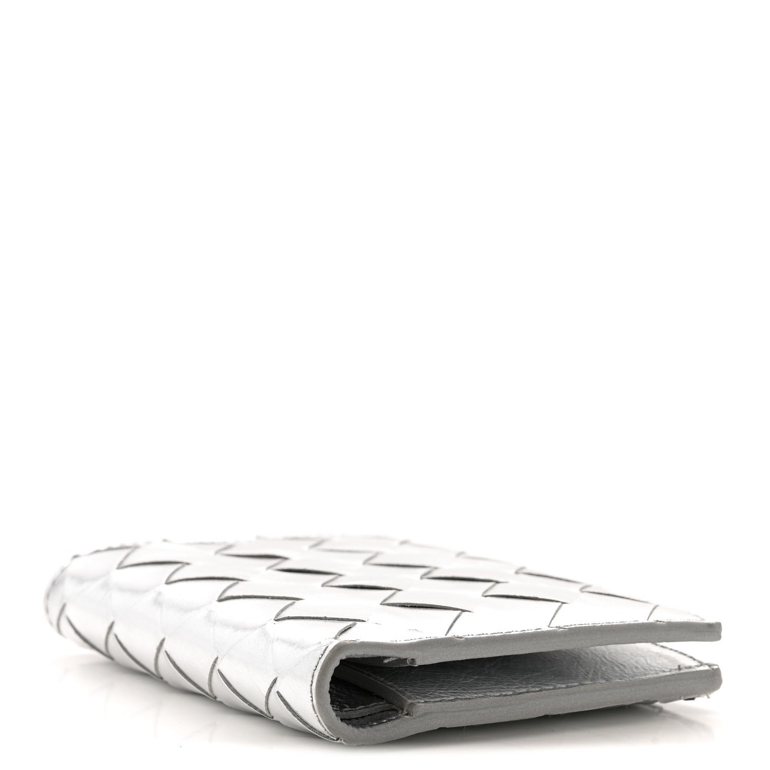 Bottega Veneta Metallic Calfskin Intrecciato Bifold Zip Wallet Silver 4 of 11